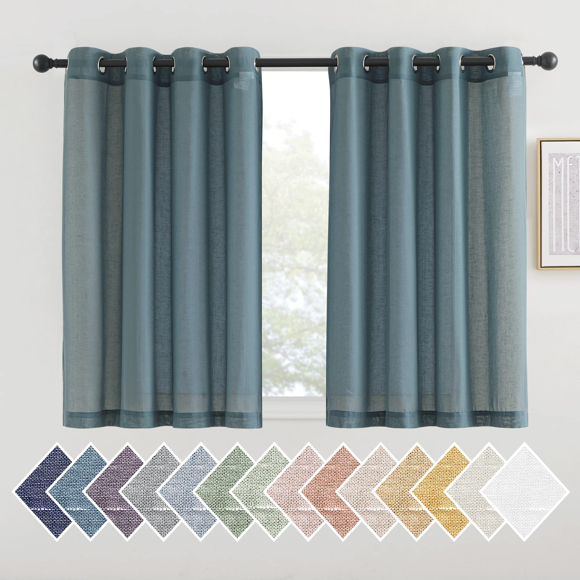 NICETOWN Semi Sheer Beige Curtains 84 inches Long, Grommet Retro Linen Curtains Window Treatments Vertical Drapes Privacy with Light Filter for Living Room, W52 x L84, 2 Panels