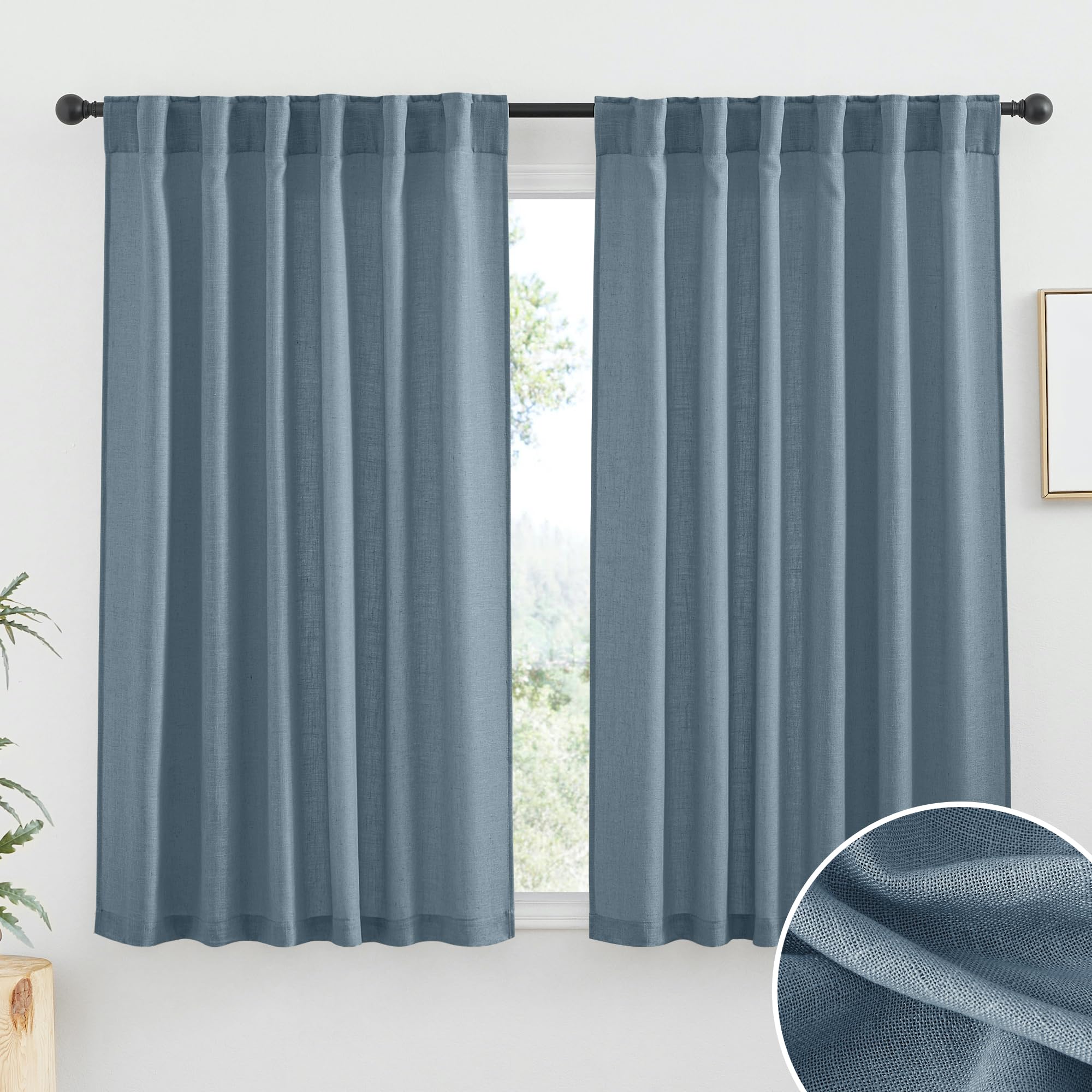 RYB HOME White Sheer Curtains Linen Texture Window Panels, Semi Sheer Light Filetring Rod Pocket & Back Tab Drapes for Bedroom, 52 x 84 inches, Pack of 2