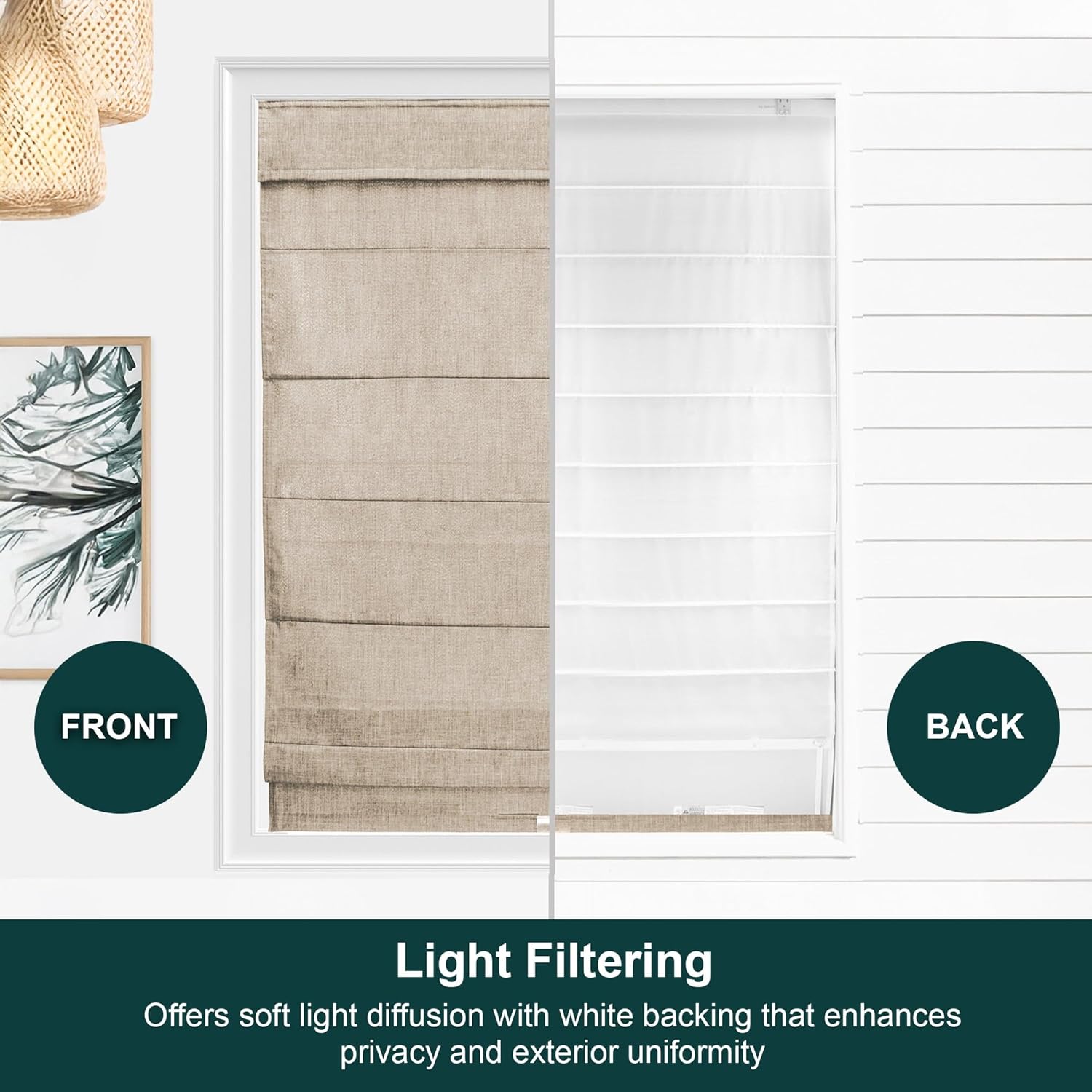 CHICOLOGY Roman Shades for Windows , Window Treatments , Roman Shades , Roman Window Shades , Room Darkening Shades , Window Shades , 31"W X 64"H , Belgian Flax (Privacy & Light Filtering)