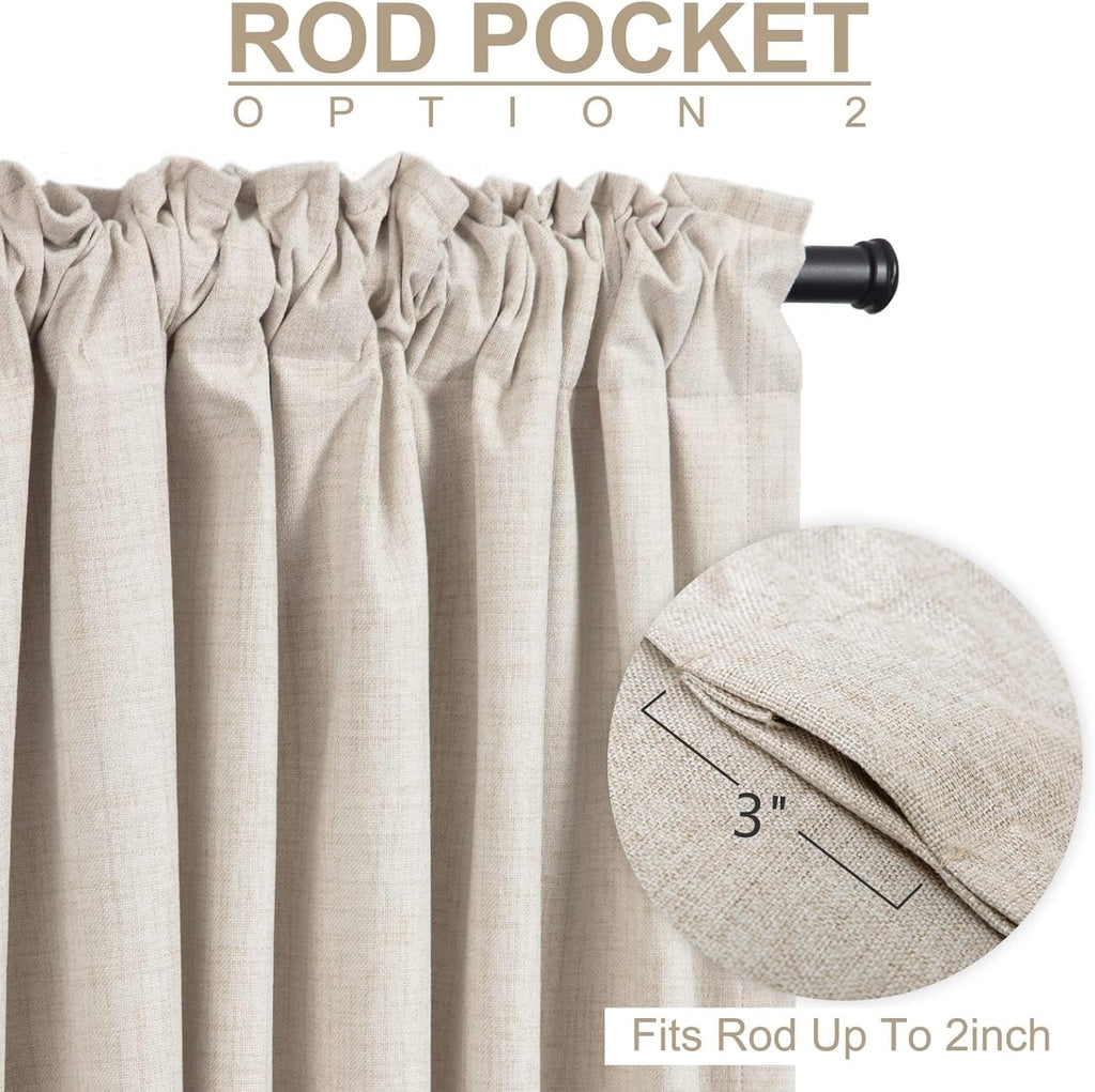 100% Blackout Shield Linen Blackout Curtains for Bedroom 84 Inches Long, Back Tab/Rod Pocket Living Room Drapes, Thermal Insulated Blackout Curtains 2 Panels Set, 50" W x 84" L, Cream