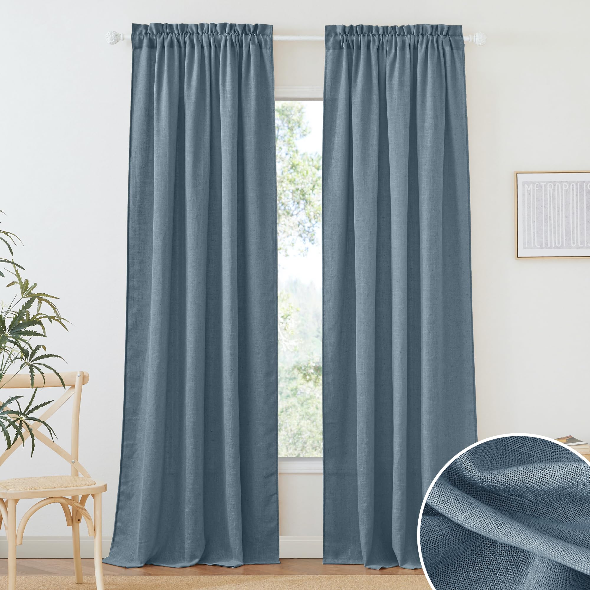 RYB HOME White Sheer Curtains Linen Texture Window Panels, Semi Sheer Light Filetring Rod Pocket & Back Tab Drapes for Bedroom, 52 x 84 inches, Pack of 2