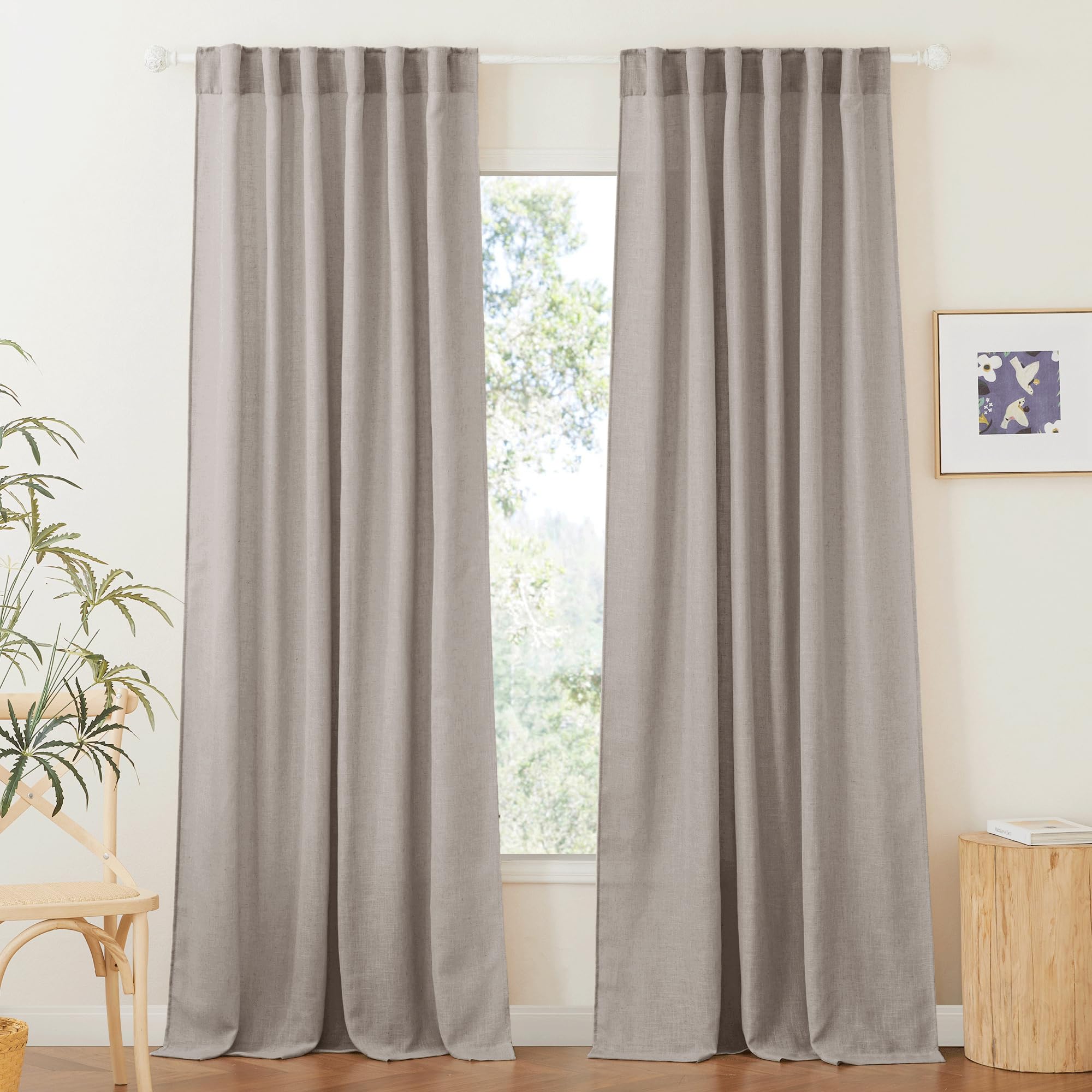 RYB HOME White Sheer Curtains Linen Texture Window Panels, Semi Sheer Light Filetring Rod Pocket & Back Tab Drapes for Bedroom, 52 x 84 inches, Pack of 2