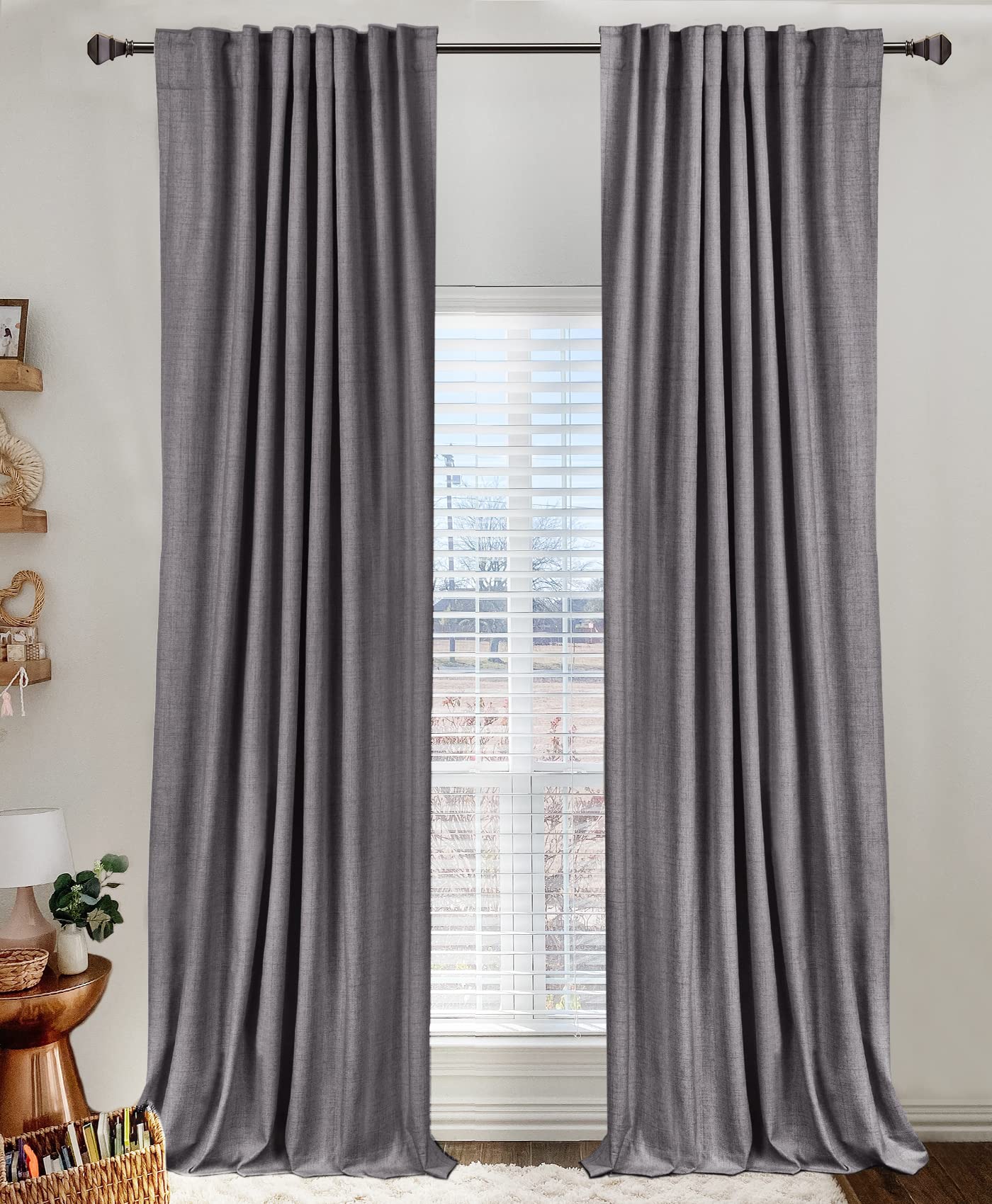 100% Blackout Shield Linen Blackout Curtains for Bedroom 84 Inches Long, Back Tab/Rod Pocket Living Room Drapes, Thermal Insulated Blackout Curtains 2 Panels Set, 50" W x 84" L, Cream