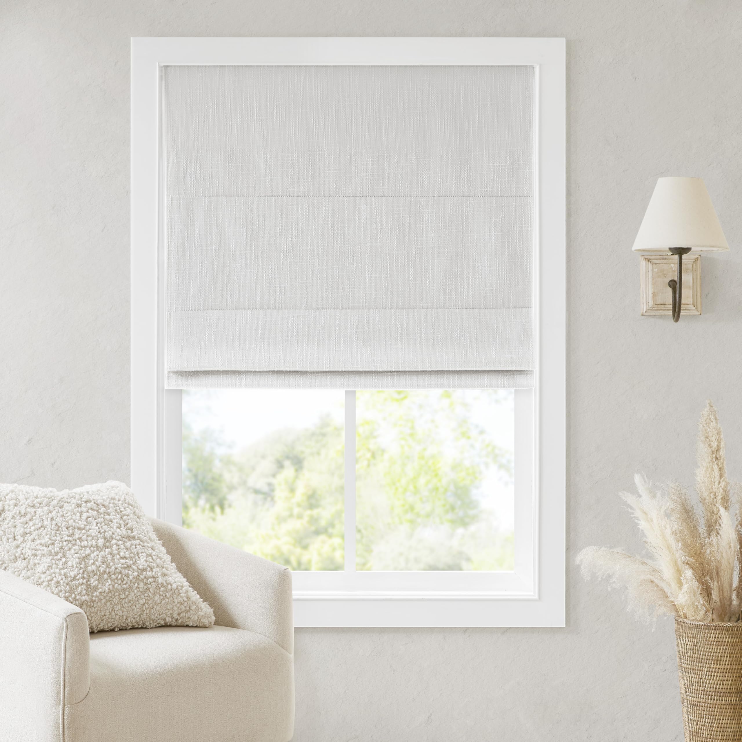 Madison Park Cordless Roman Shades, Blackout Window Blind Privacy Window Shades, Thermal Insulated Cordless Window Treatment for Bedroom, Living Room, Quincy, Single Panel 31" W X 64" H Linen