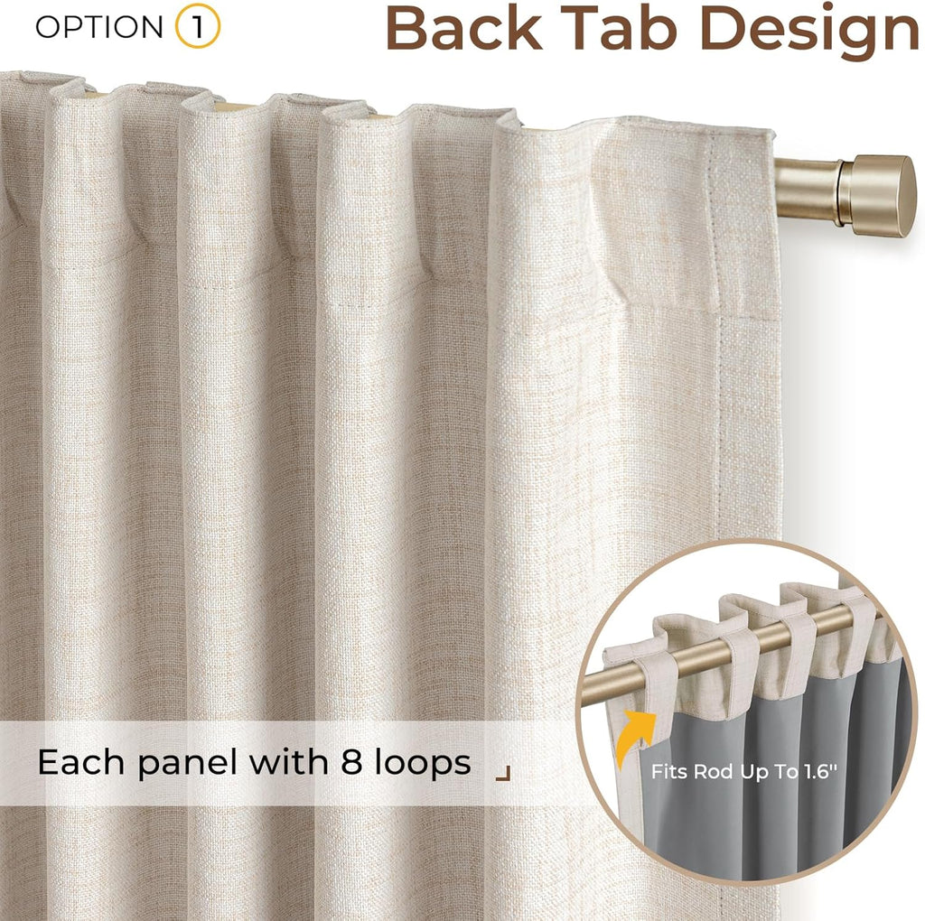 INOVADAY 100% Blackout Curtains 96 Inches Length 2 Panels Set, Back Tab/Rod Pocket Linen Black Out Curtains for Bedroom, Thermal Insulated Window Drapes - Cream, W50 X L96