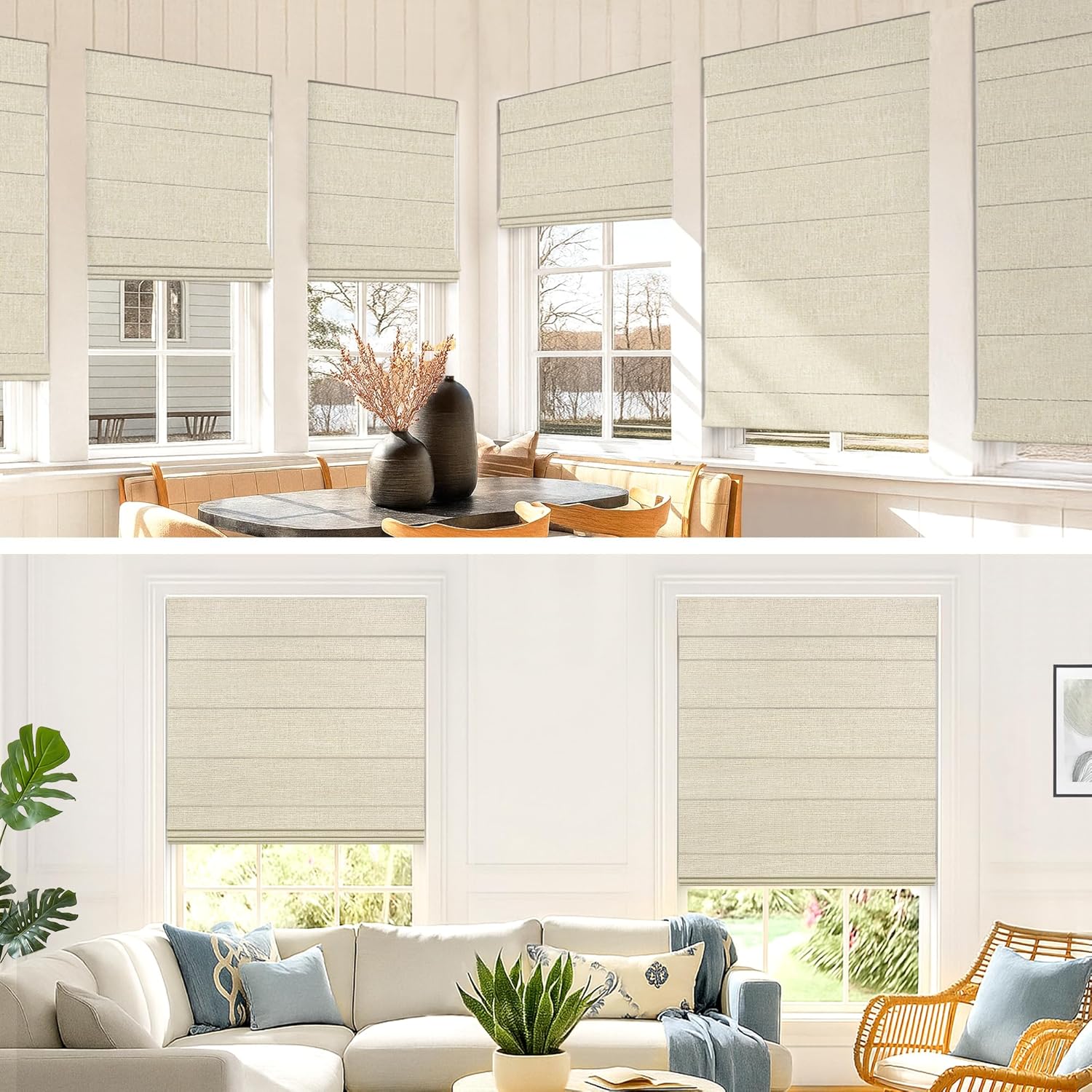 UNISHADES 100% Blackout No Tools No Drill Cordless Roman Shades for Windows, Size 34 1/4" W × 72" H (for Windows 34.5" W × 72" H) Blackout - Beige