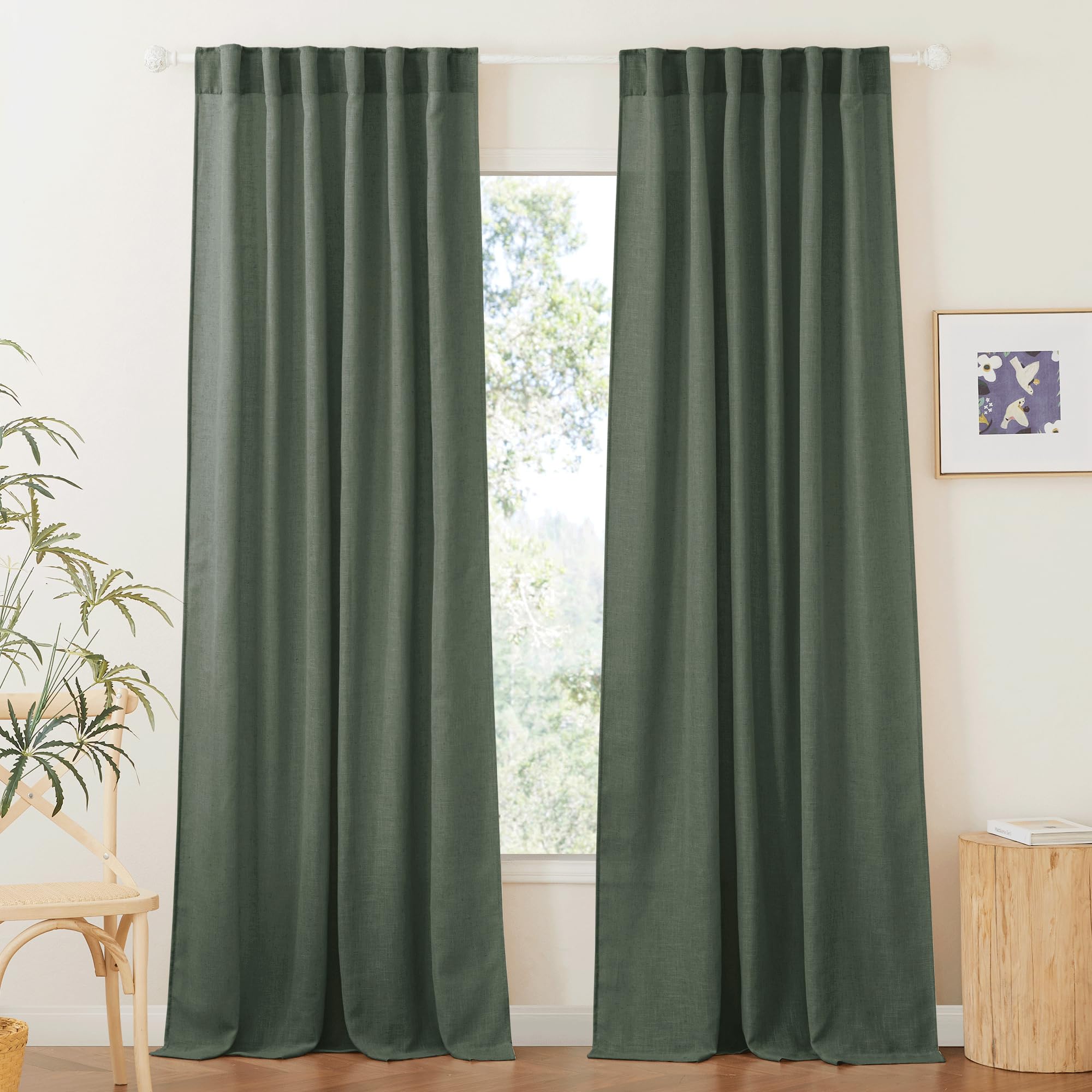 RYB HOME White Sheer Curtains Linen Texture Window Panels, Semi Sheer Light Filetring Rod Pocket & Back Tab Drapes for Bedroom, 52 x 84 inches, Pack of 2