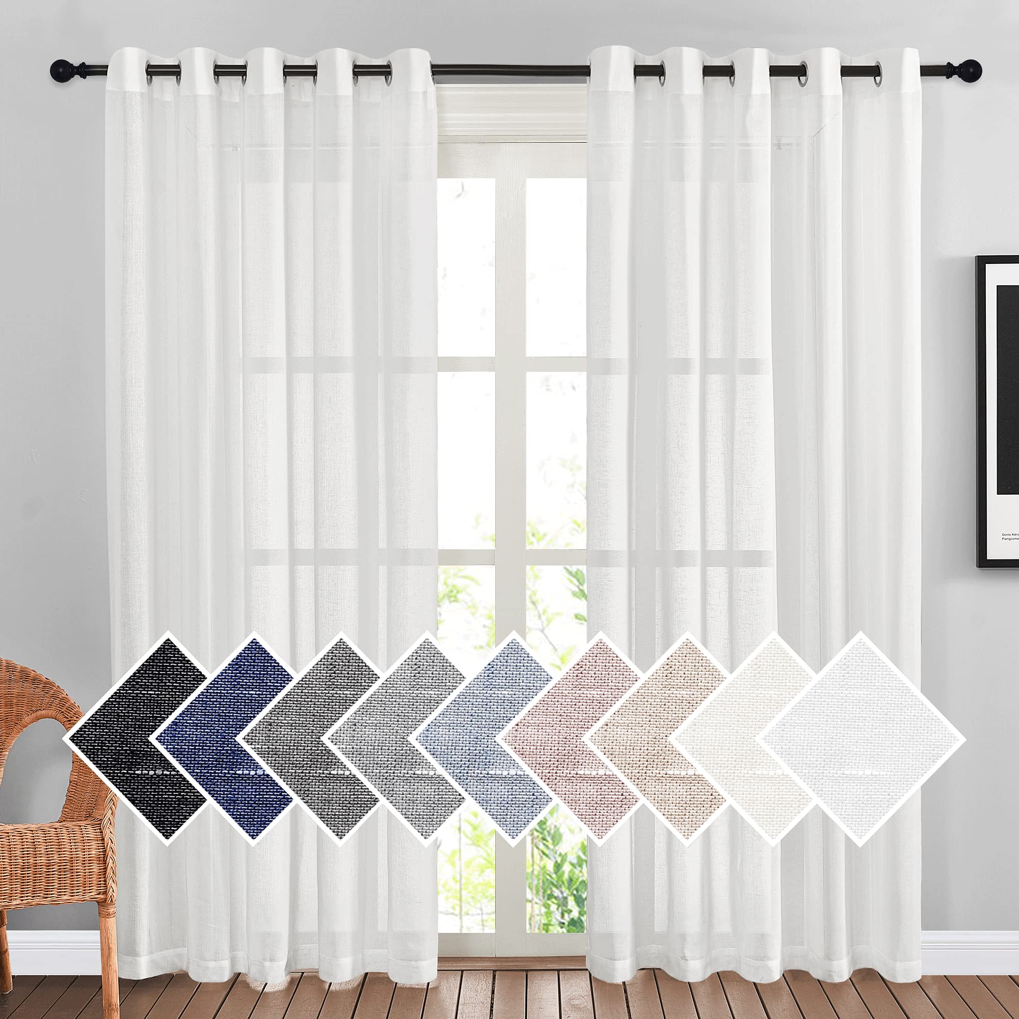 NICETOWN Semi Sheer Beige Curtains 84 inches Long, Grommet Retro Linen Curtains Window Treatments Vertical Drapes Privacy with Light Filter for Living Room, W52 x L84, 2 Panels