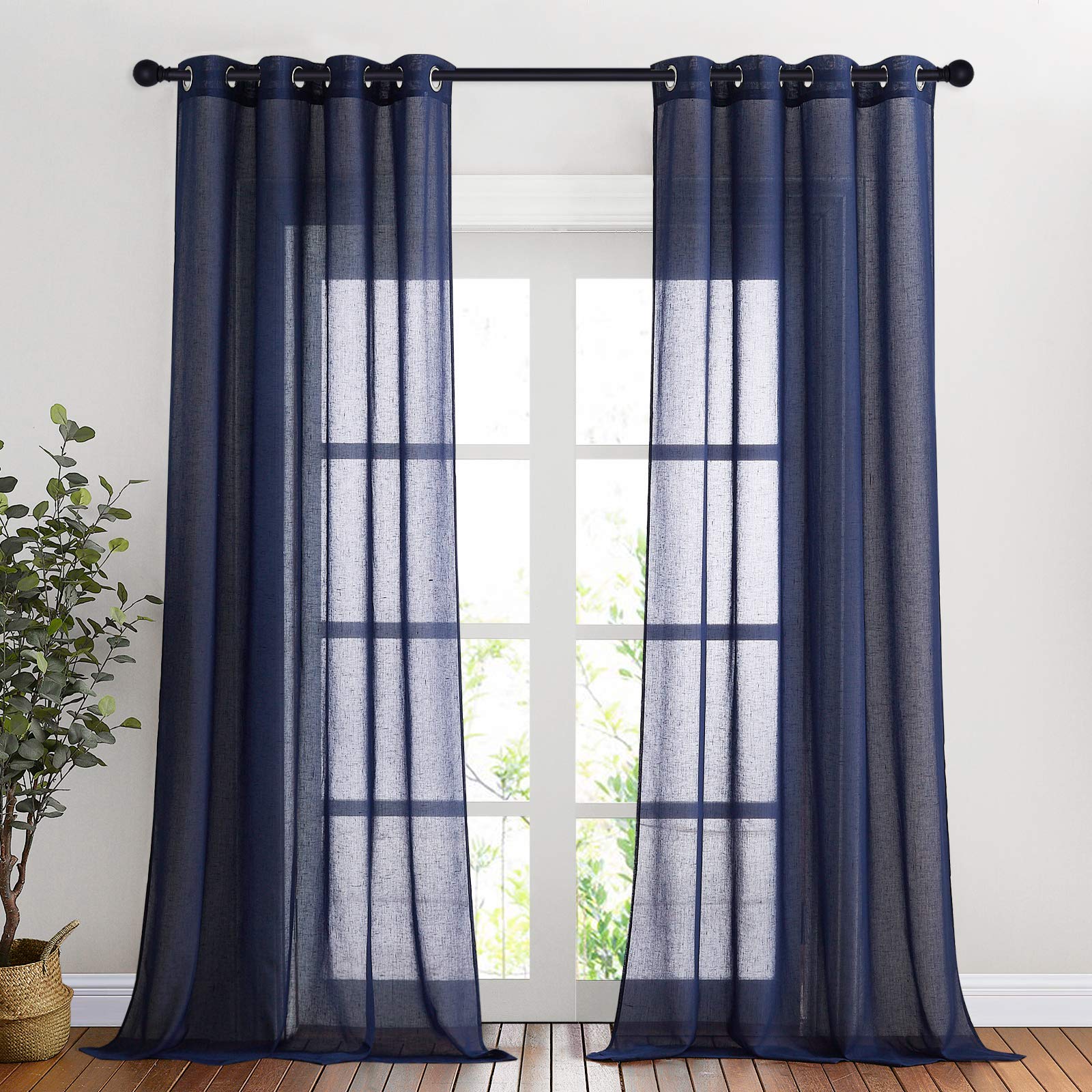 NICETOWN Semi Sheer Beige Curtains 84 inches Long, Grommet Retro Linen Curtains Window Treatments Vertical Drapes Privacy with Light Filter for Living Room, W52 x L84, 2 Panels