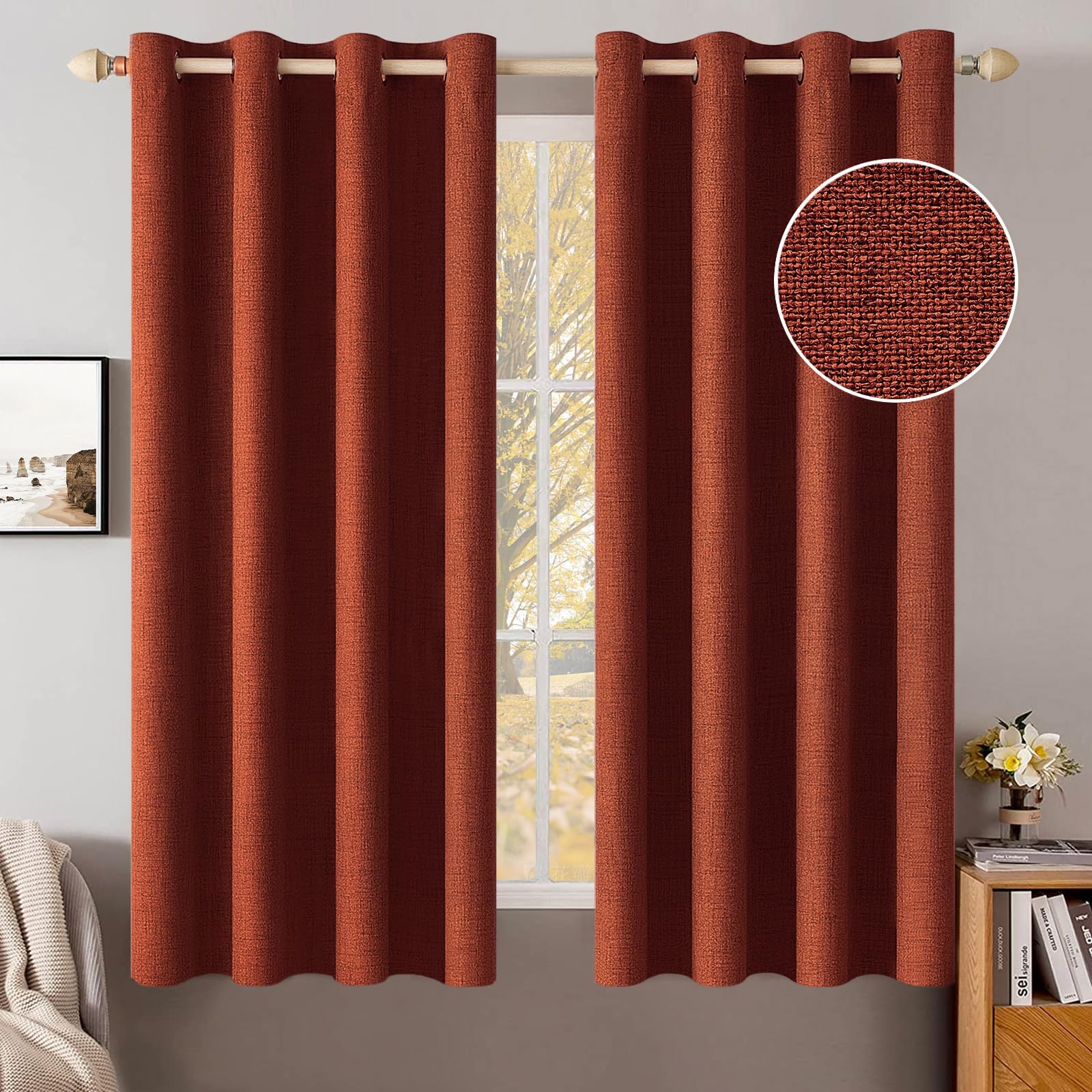 MIULEE 90 Inches Linen Textured Curtains for Bedroom 100% Blackout Thermal Insulated Natural Beige Grommet Room Darkening Curtains & Drapes Luxury Decor for Living Room Nursery 52 x 90 Inch (2 Panels)