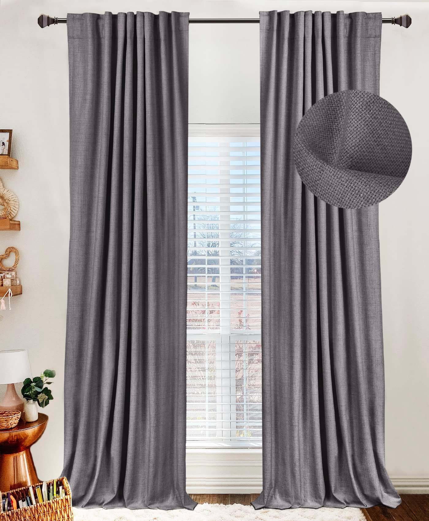 100% Blackout Shield Linen Blackout Curtains for Bedroom 84 Inches Long, Back Tab/Rod Pocket Living Room Drapes, Thermal Insulated Blackout Curtains 2 Panels Set, 50" W x 84" L, Cream