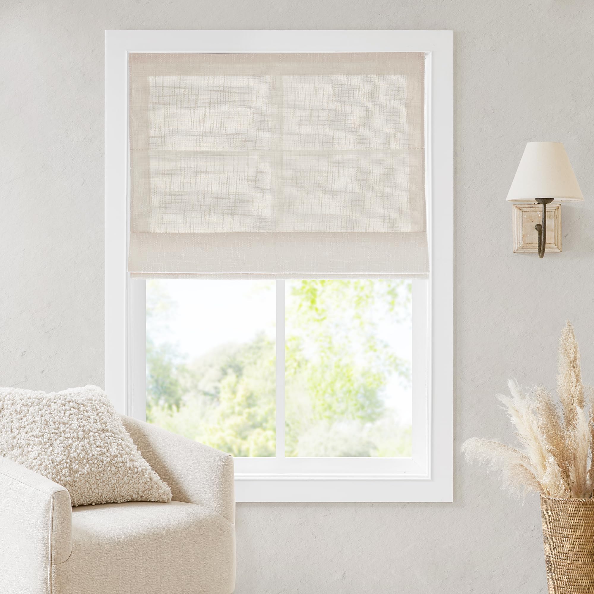 Madison Park Cordless Roman Shades, Blackout Window Blind Privacy Window Shades, Thermal Insulated Cordless Window Treatment for Bedroom, Living Room, Quincy, Single Panel 31" W X 64" H Linen