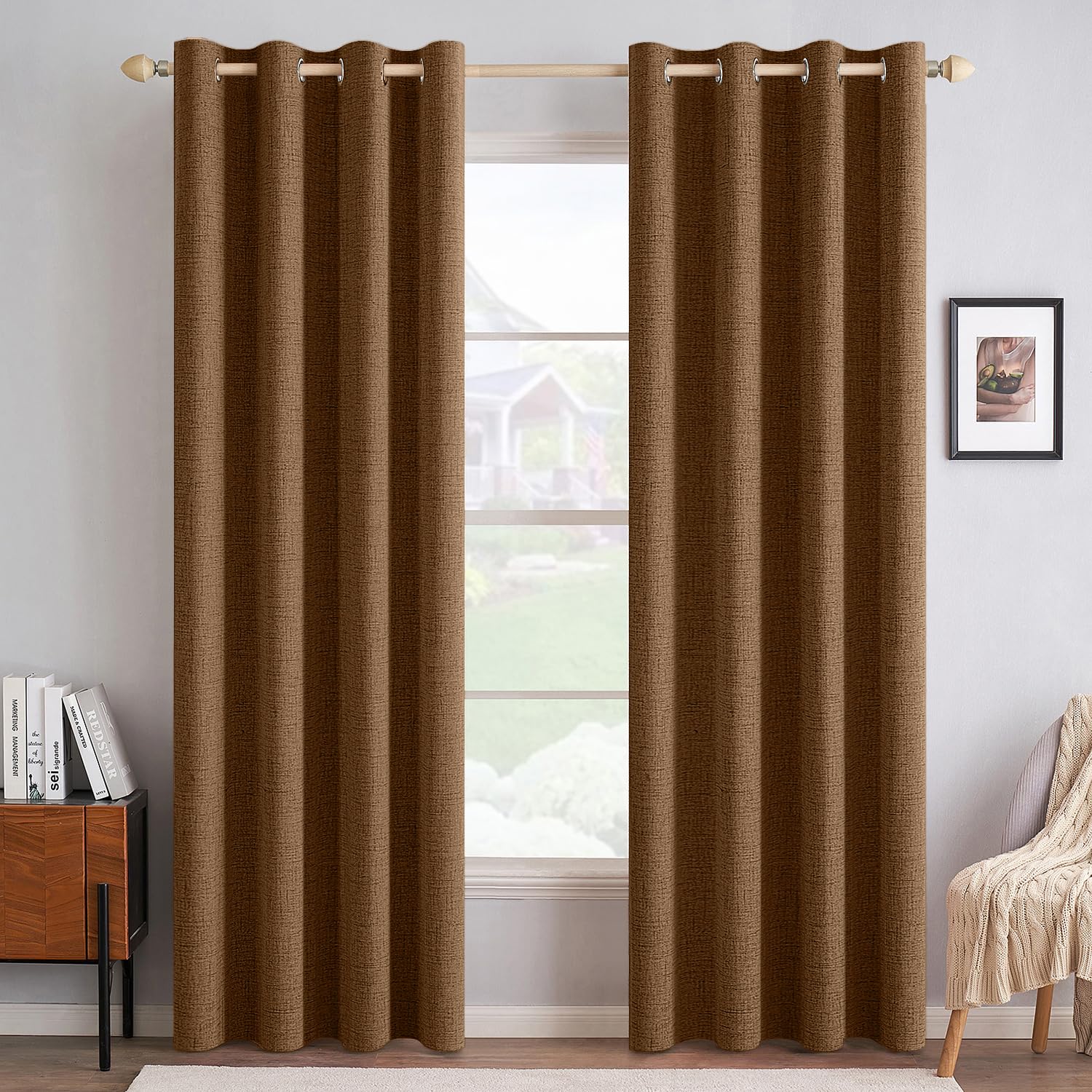 MIULEE 90 Inches Linen Textured Curtains for Bedroom 100% Blackout Thermal Insulated Natural Beige Grommet Room Darkening Curtains & Drapes Luxury Decor for Living Room Nursery 52 x 90 Inch (2 Panels)