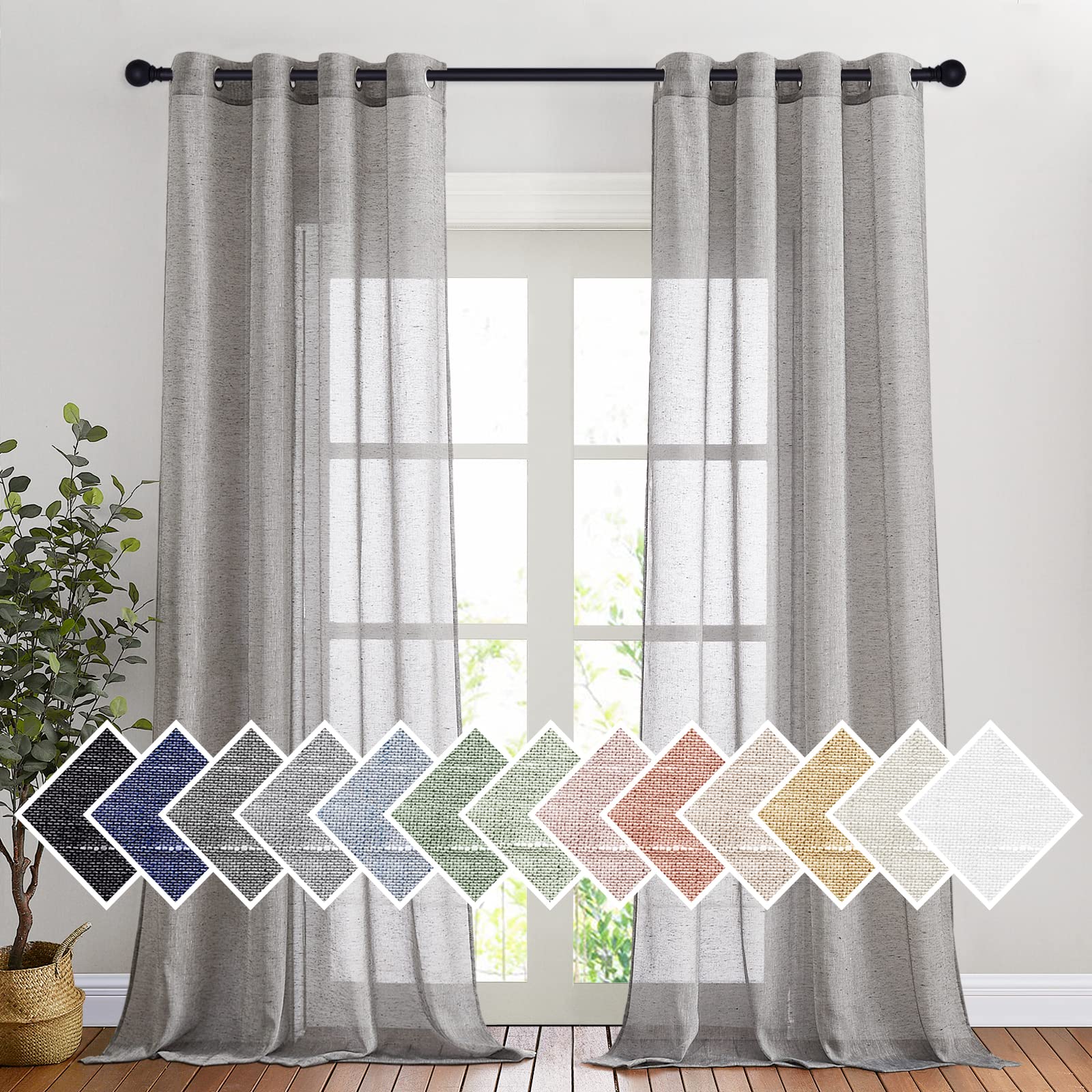 NICETOWN Semi Sheer Beige Curtains 84 inches Long, Grommet Retro Linen Curtains Window Treatments Vertical Drapes Privacy with Light Filter for Living Room, W52 x L84, 2 Panels