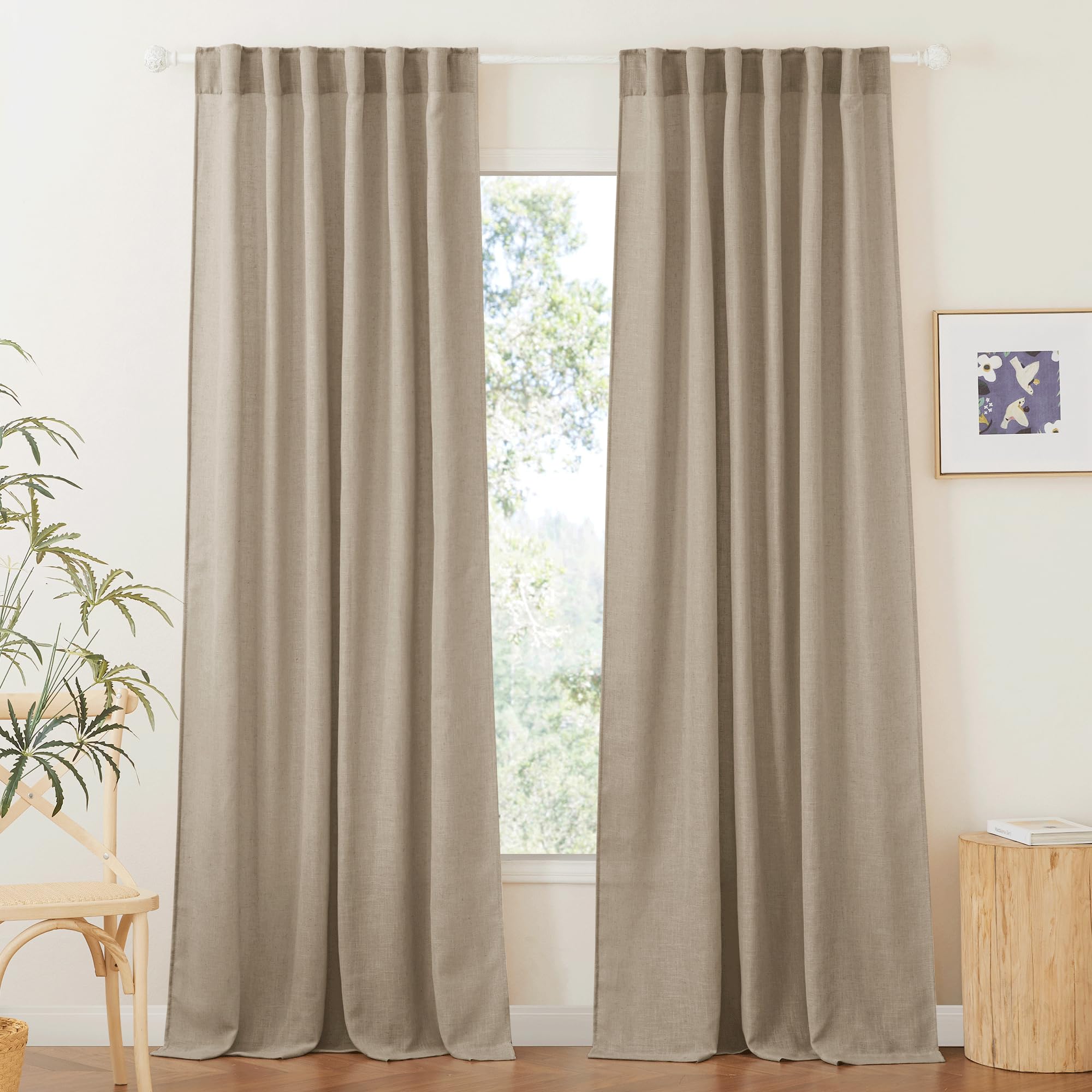 RYB HOME White Sheer Curtains Linen Texture Window Panels, Semi Sheer Light Filetring Rod Pocket & Back Tab Drapes for Bedroom, 52 x 84 inches, Pack of 2