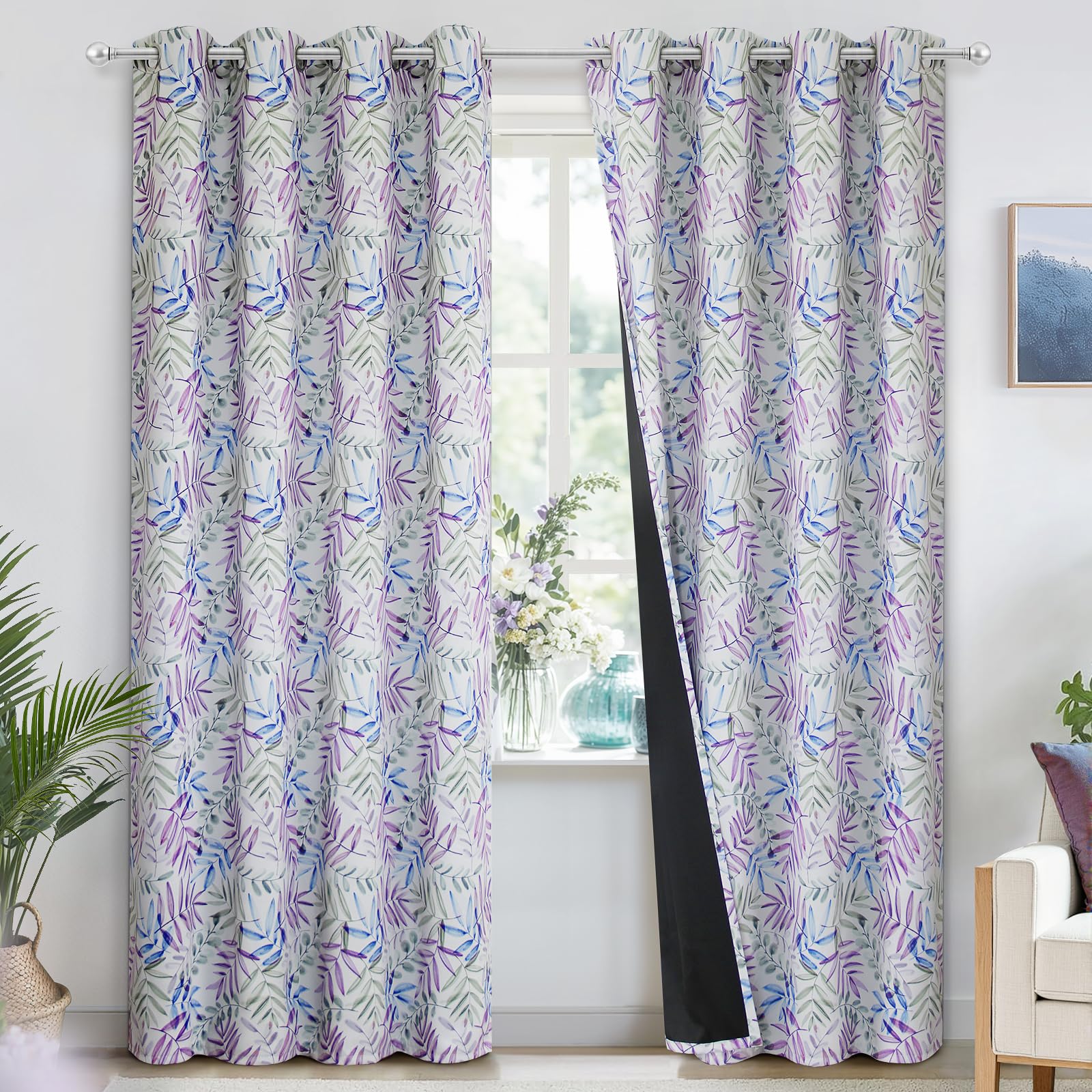 SimpleHome 100% Blackout Curtains for Bedroom,Thermal Insulated Grommet Window Drapes Room Darkening Cream Curtains for Living Room with Black Back,52 x 84 Inch,2 Panels