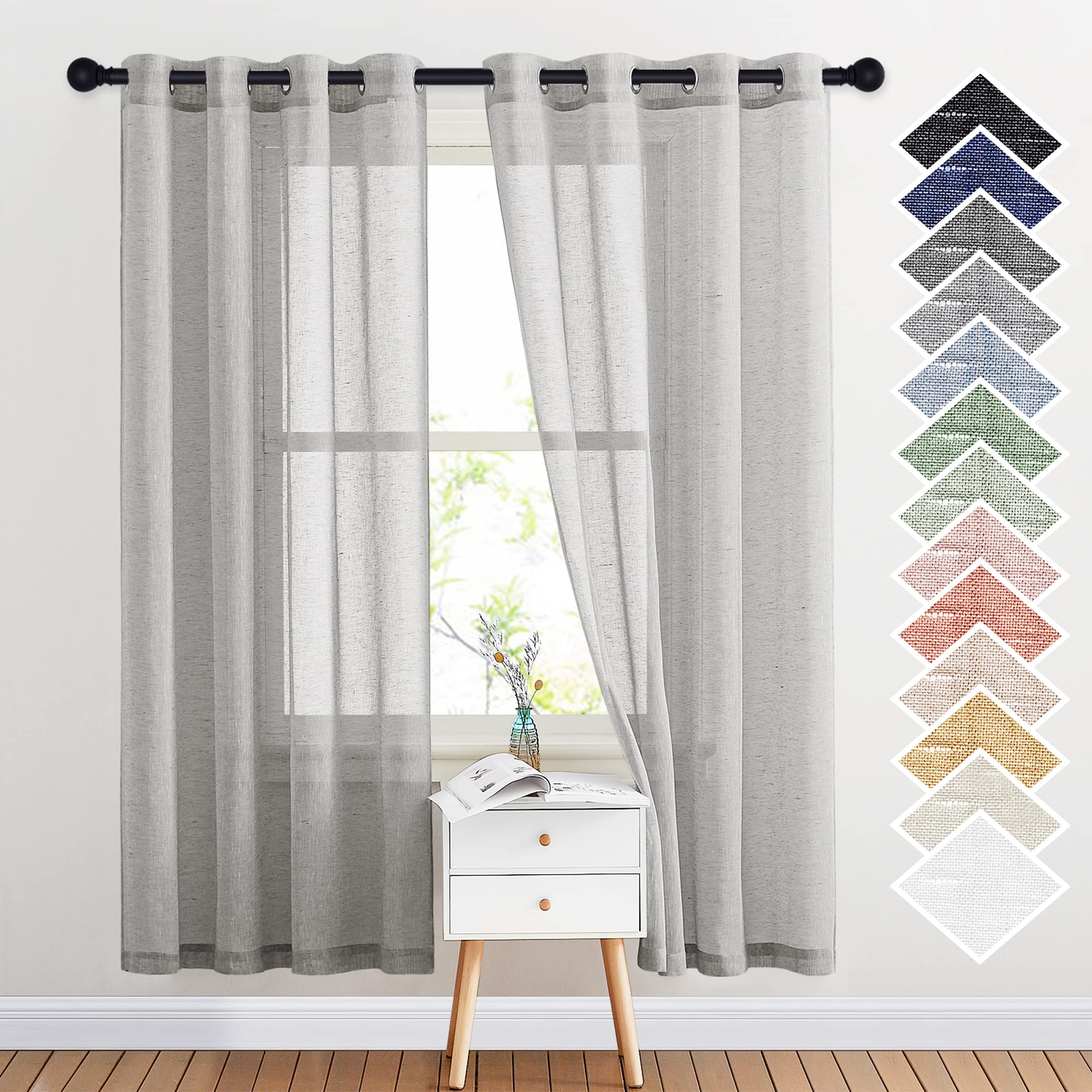 NICETOWN Semi Sheer Beige Curtains 84 inches Long, Grommet Retro Linen Curtains Window Treatments Vertical Drapes Privacy with Light Filter for Living Room, W52 x L84, 2 Panels