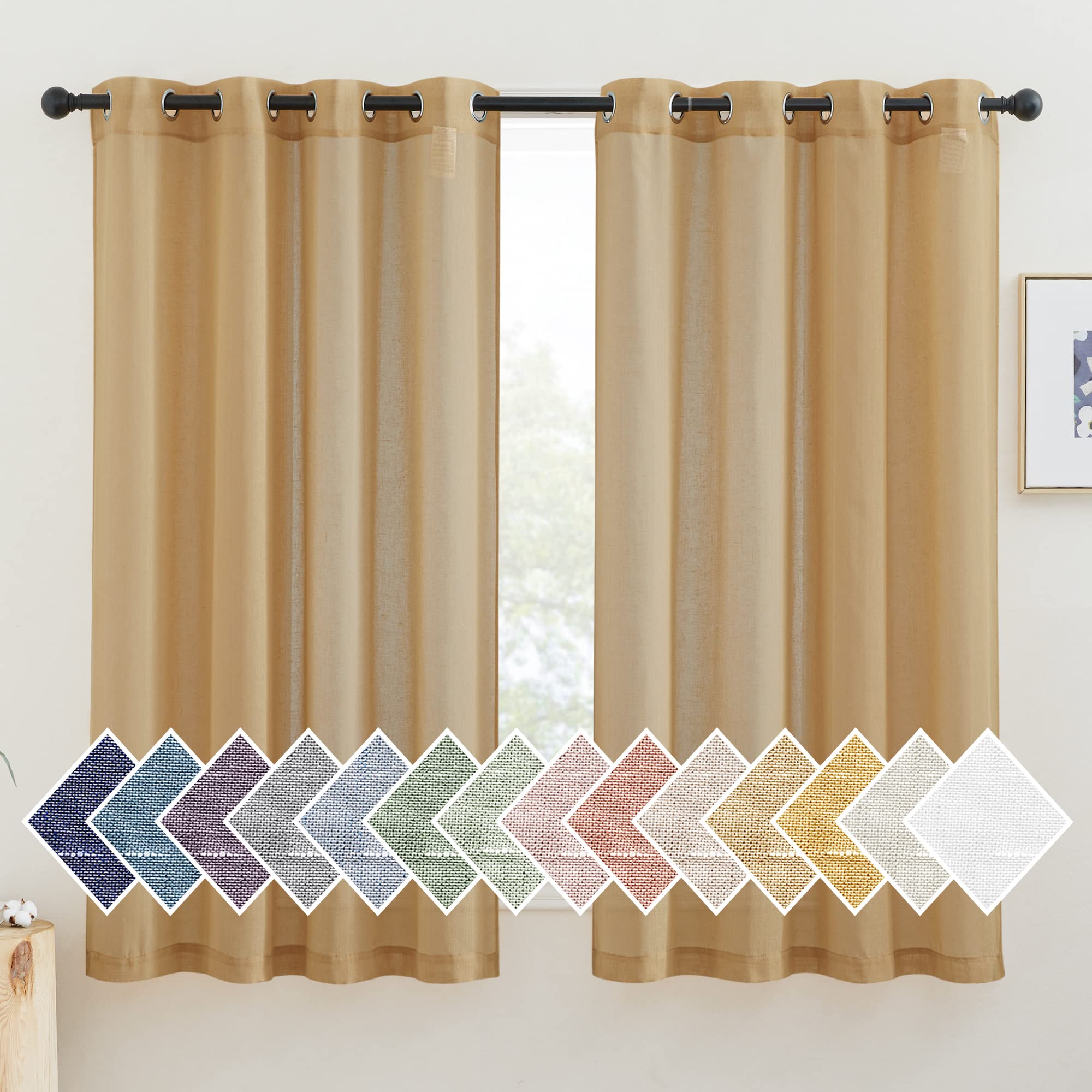 NICETOWN Semi Sheer Beige Curtains 84 inches Long, Grommet Retro Linen Curtains Window Treatments Vertical Drapes Privacy with Light Filter for Living Room, W52 x L84, 2 Panels