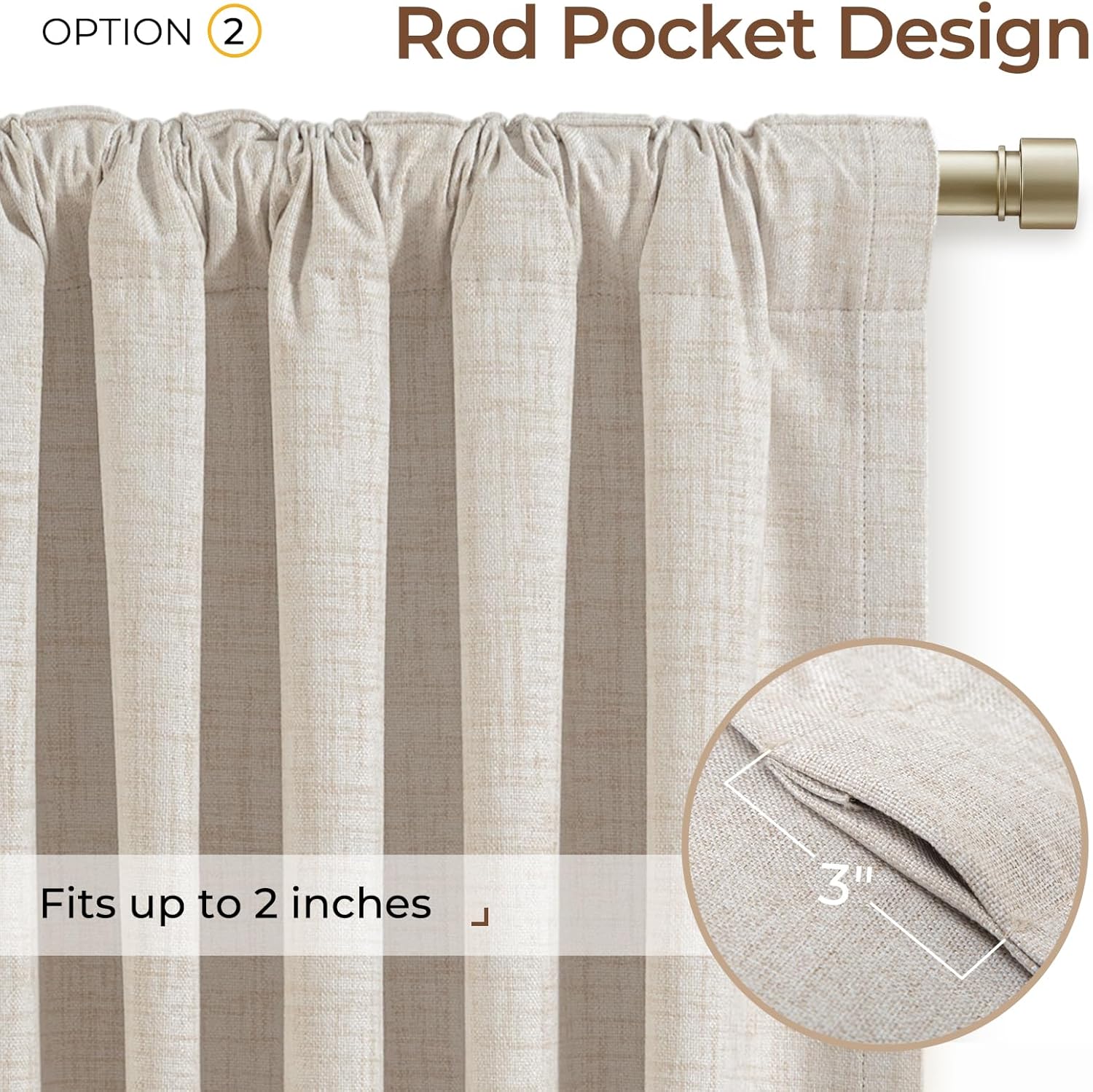 INOVADAY 100% Blackout Curtains 96 Inches Length 2 Panels Set, Back Tab/Rod Pocket Linen Black Out Curtains for Bedroom, Thermal Insulated Window Drapes - Cream, W50 X L96