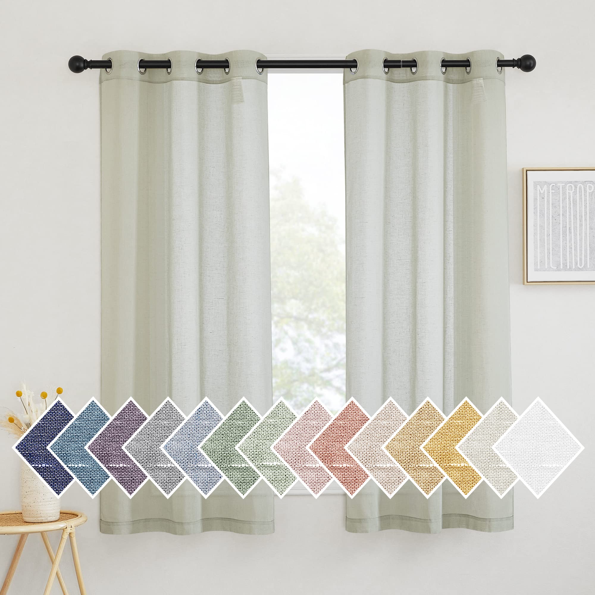 NICETOWN Semi Sheer Beige Curtains 84 inches Long, Grommet Retro Linen Curtains Window Treatments Vertical Drapes Privacy with Light Filter for Living Room, W52 x L84, 2 Panels