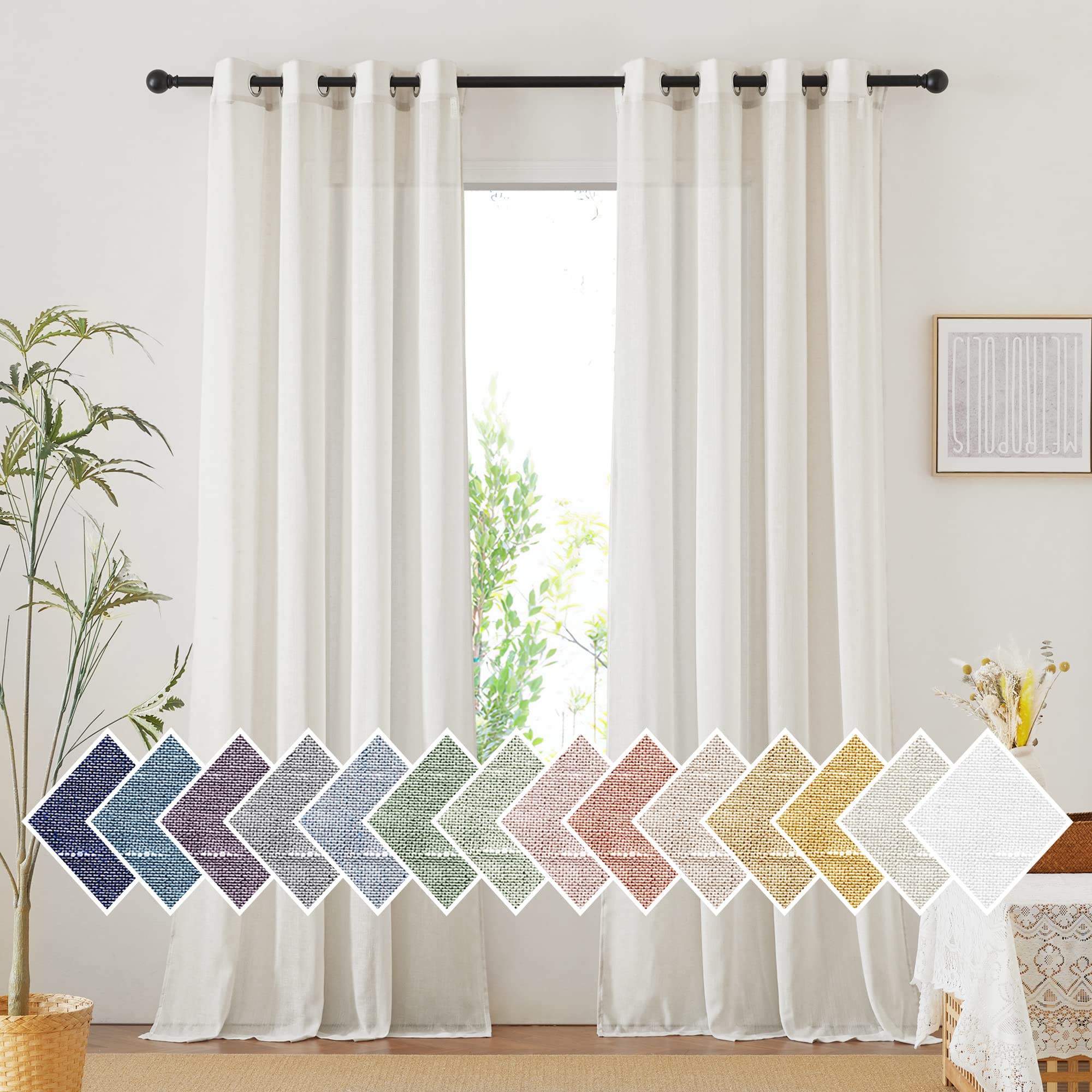 NICETOWN Semi Sheer Beige Curtains 84 inches Long, Grommet Retro Linen Curtains Window Treatments Vertical Drapes Privacy with Light Filter for Living Room, W52 x L84, 2 Panels