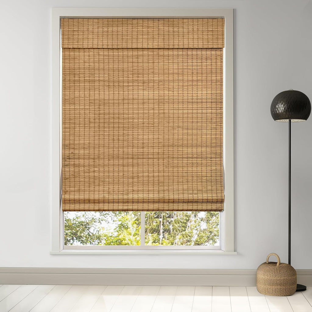 LazBlinds Cordless Bamboo Roman Shades, Privacy Blinds for Interior Windows, Room Darkening Roll Up Bamboo Blinds for Home & Patio, 27.5" W x 64" H, Highfield Teak