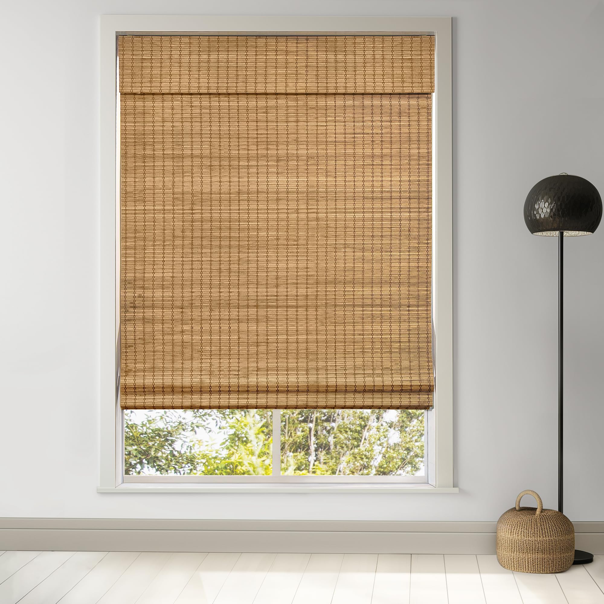 LazBlinds Cordless Bamboo Roman Shades, Privacy Blinds for Interior Windows, Room Darkening Roll Up Bamboo Blinds for Home & Patio, 27.5" W x 64" H, Highfield Teak
