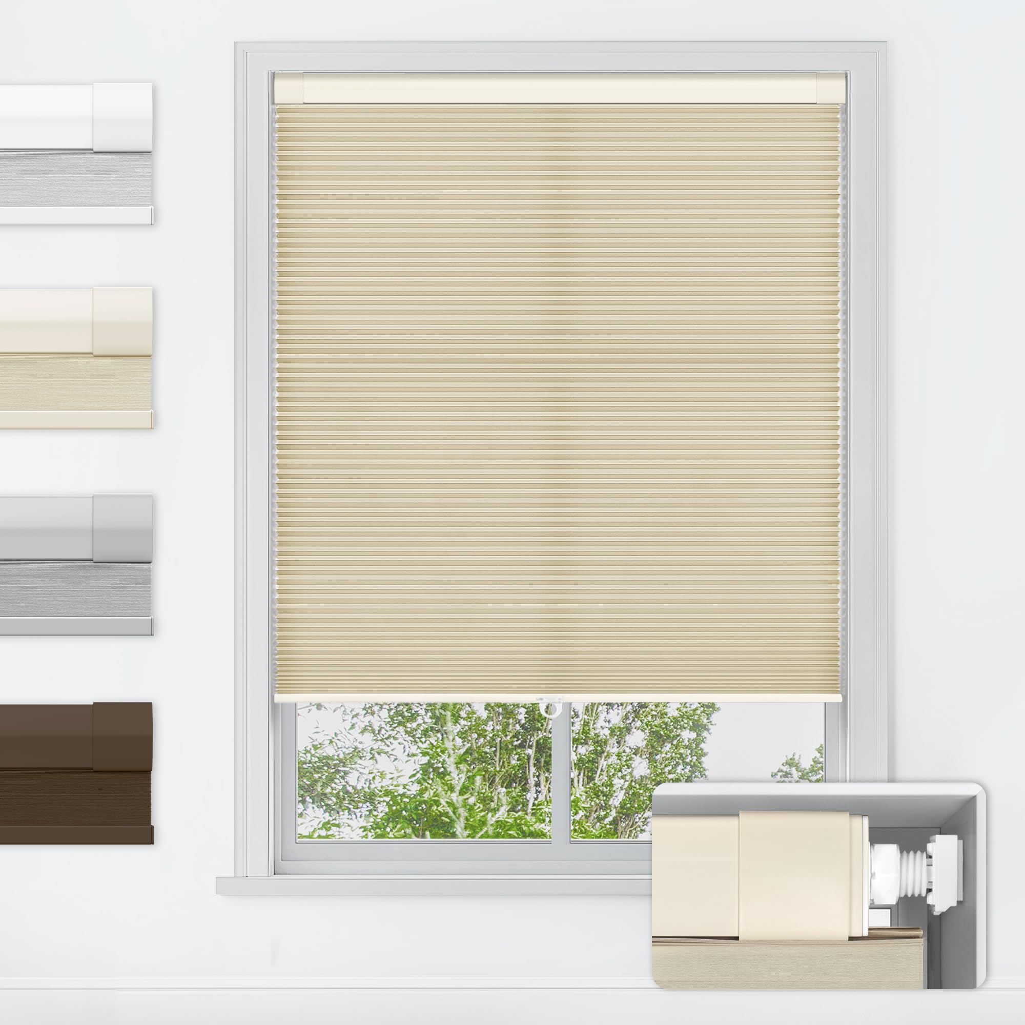 LazBlinds No Tools No Drill Cordless Cellular Shades, Light Filtering Honeycomb Shades for Home, Thermal Insulation Blinds for Windows, 22" W x 36" H, White