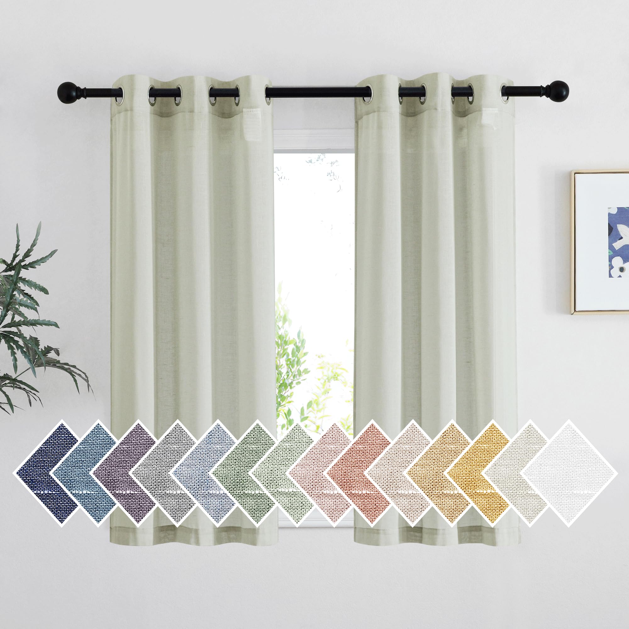 NICETOWN Semi Sheer Beige Curtains 84 inches Long, Grommet Retro Linen Curtains Window Treatments Vertical Drapes Privacy with Light Filter for Living Room, W52 x L84, 2 Panels