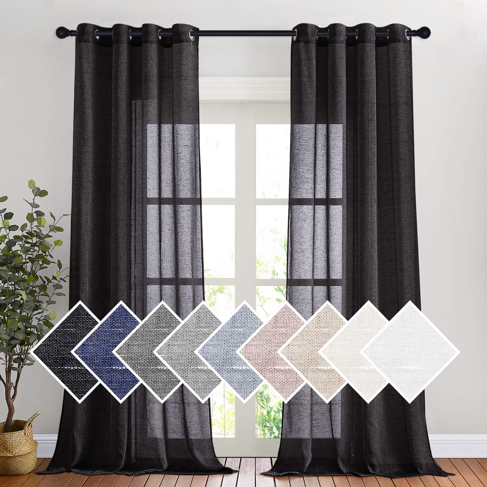 NICETOWN Semi Sheer Beige Curtains 84 inches Long, Grommet Retro Linen Curtains Window Treatments Vertical Drapes Privacy with Light Filter for Living Room, W52 x L84, 2 Panels