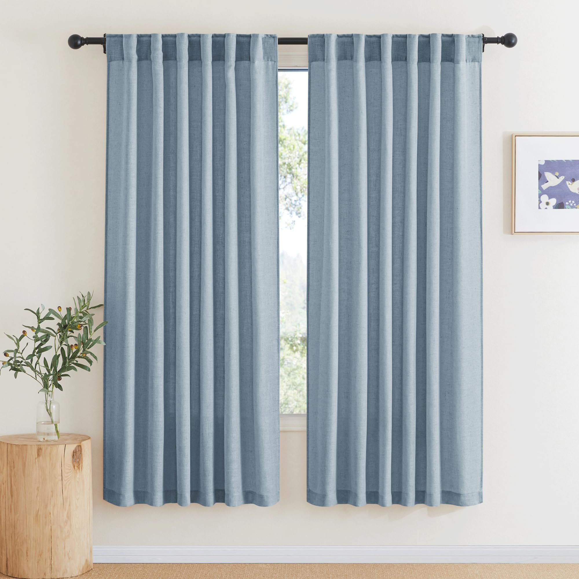 RYB HOME White Sheer Curtains Linen Texture Window Panels, Semi Sheer Light Filetring Rod Pocket & Back Tab Drapes for Bedroom, 52 x 84 inches, Pack of 2