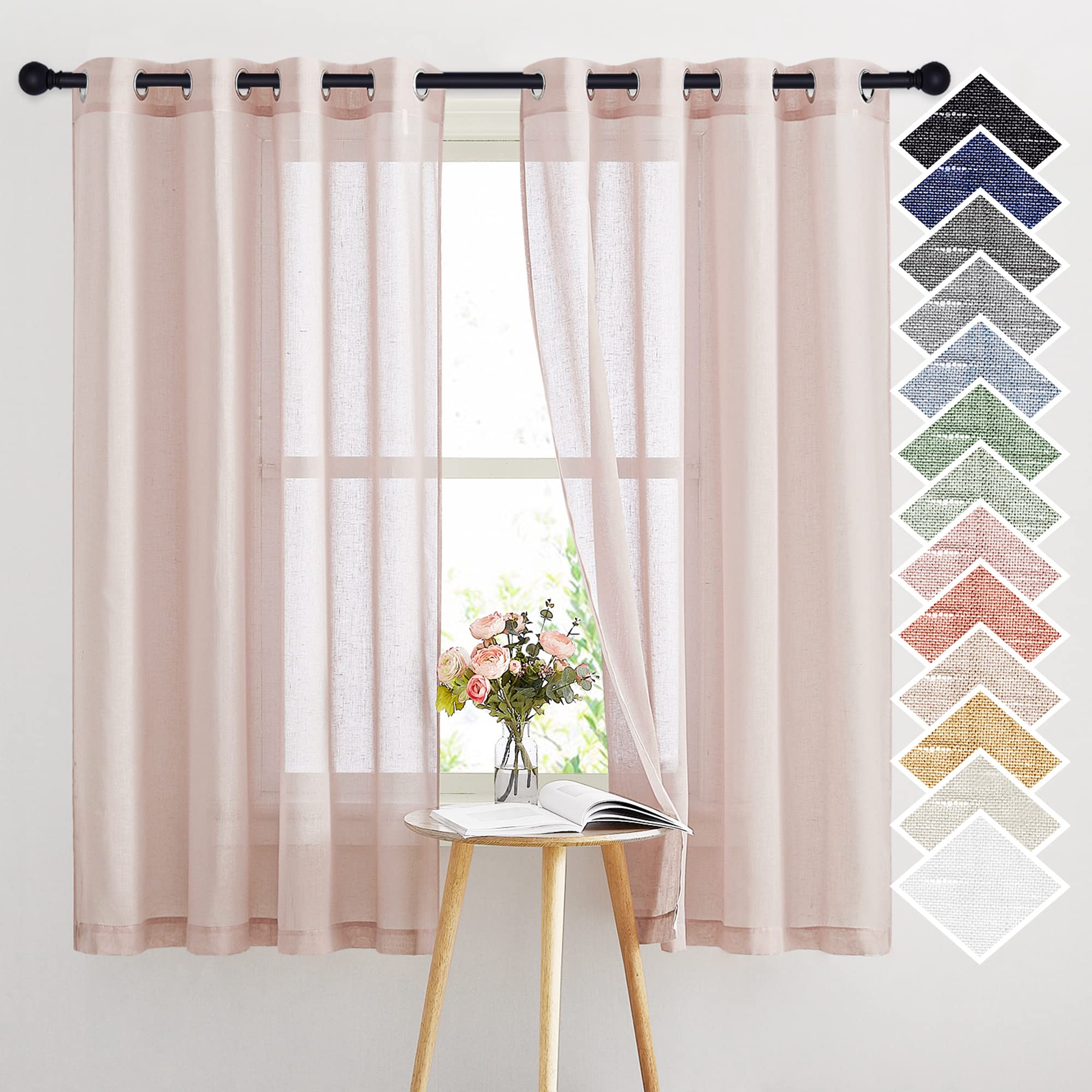 NICETOWN Semi Sheer Beige Curtains 84 inches Long, Grommet Retro Linen Curtains Window Treatments Vertical Drapes Privacy with Light Filter for Living Room, W52 x L84, 2 Panels