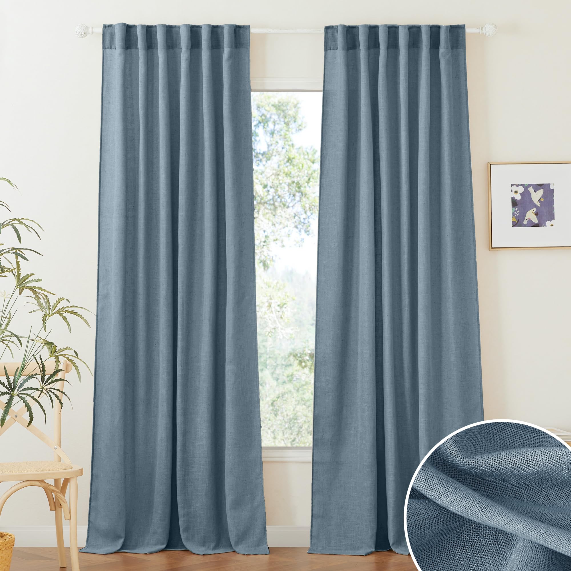 RYB HOME White Sheer Curtains Linen Texture Window Panels, Semi Sheer Light Filetring Rod Pocket & Back Tab Drapes for Bedroom, 52 x 84 inches, Pack of 2