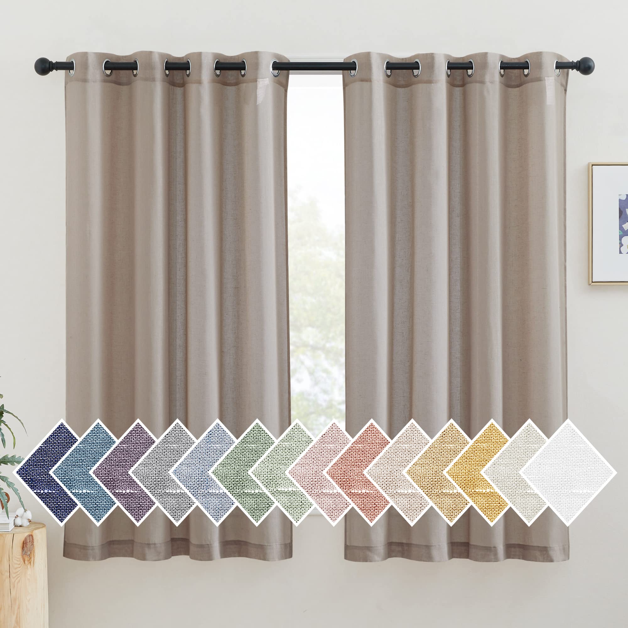 NICETOWN Semi Sheer Beige Curtains 84 inches Long, Grommet Retro Linen Curtains Window Treatments Vertical Drapes Privacy with Light Filter for Living Room, W52 x L84, 2 Panels