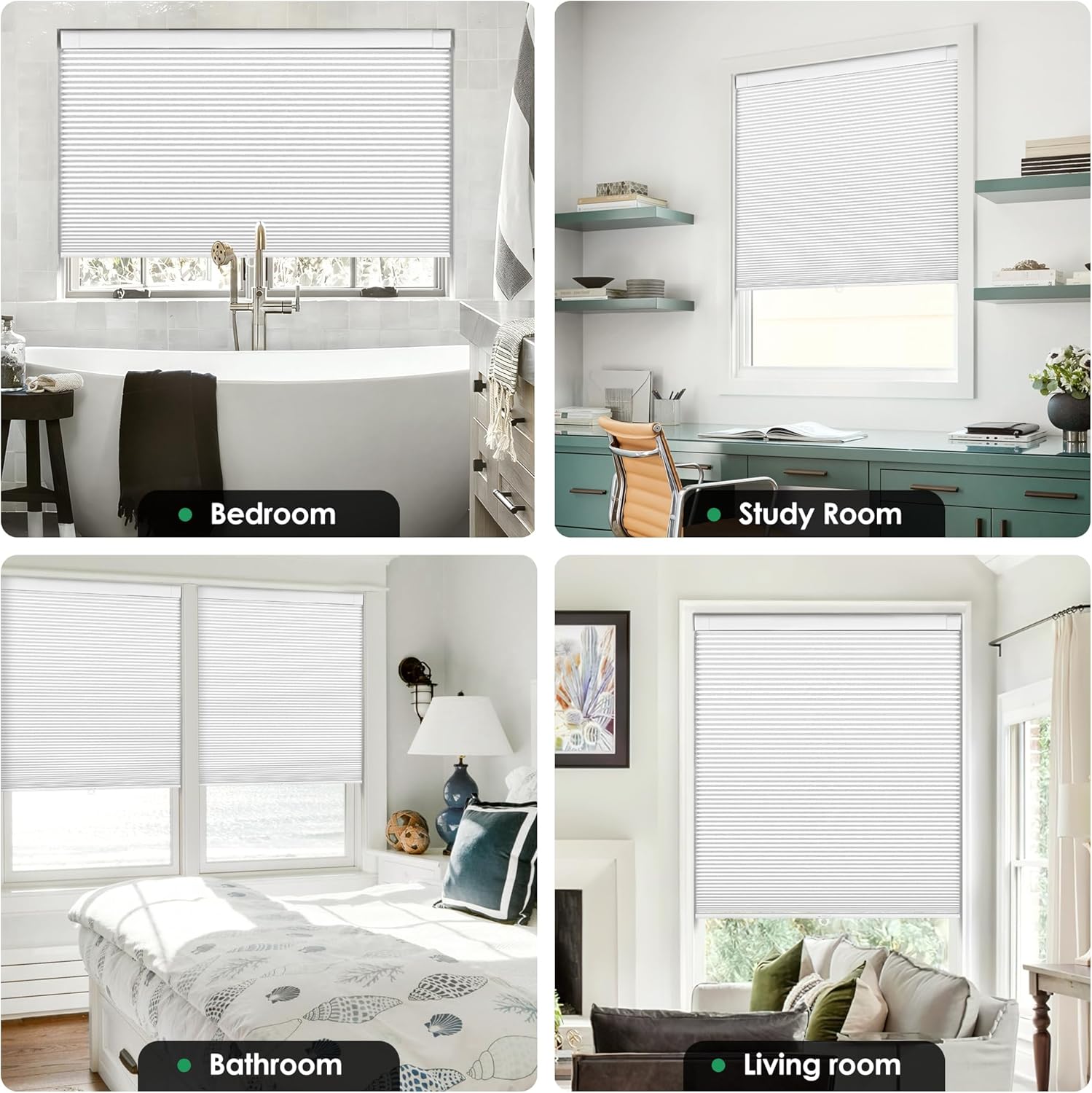 LazBlinds No Tools No Drill Cordless Cellular Shades, Blackout Light Blocking Honeycomb Shades for Home, Thermal Insulation Blinds for Windows, 22" W x 36" H, White