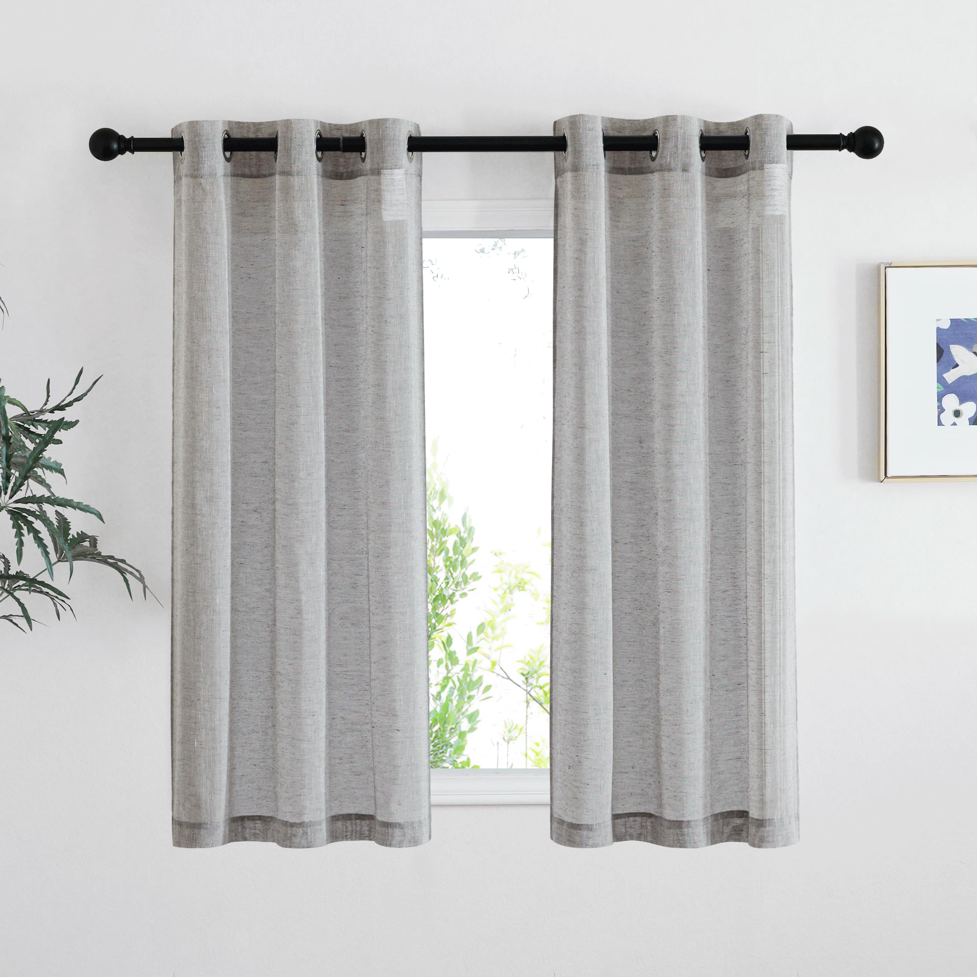 NICETOWN Semi Sheer Beige Curtains 84 inches Long, Grommet Retro Linen Curtains Window Treatments Vertical Drapes Privacy with Light Filter for Living Room, W52 x L84, 2 Panels