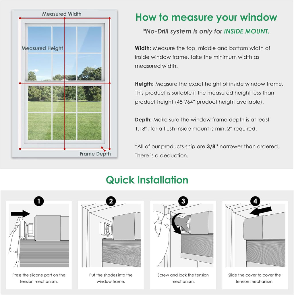 LazBlinds No Tools No Drill Cordless Cellular Shades, Blackout Light Blocking Honeycomb Shades for Home, Thermal Insulation Blinds for Windows, 22" W x 36" H, White