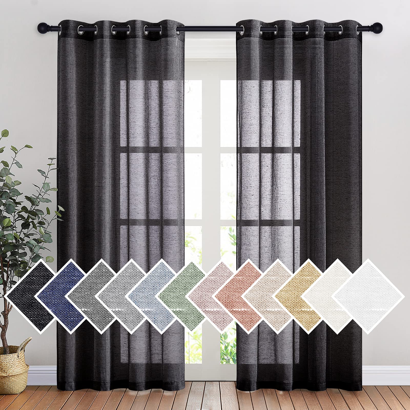NICETOWN Semi Sheer Beige Curtains 84 inches Long, Grommet Retro Linen Curtains Window Treatments Vertical Drapes Privacy with Light Filter for Living Room, W52 x L84, 2 Panels