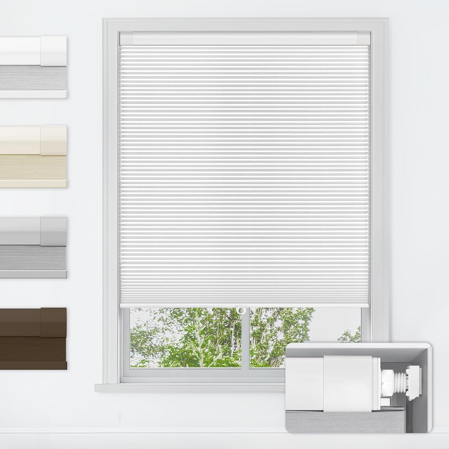 LazBlinds No Tools No Drill Cordless Cellular Shades, Blackout Light Blocking Honeycomb Shades for Home, Thermal Insulation Blinds for Windows, 22" W x 36" H, White