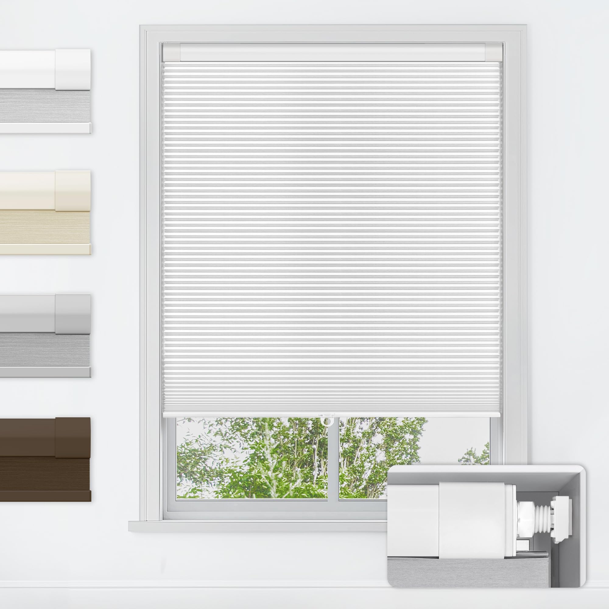 LazBlinds No Tools No Drill Cordless Cellular Shades, Light Filtering Honeycomb Shades for Home, Thermal Insulation Blinds for Windows, 22" W x 36" H, White