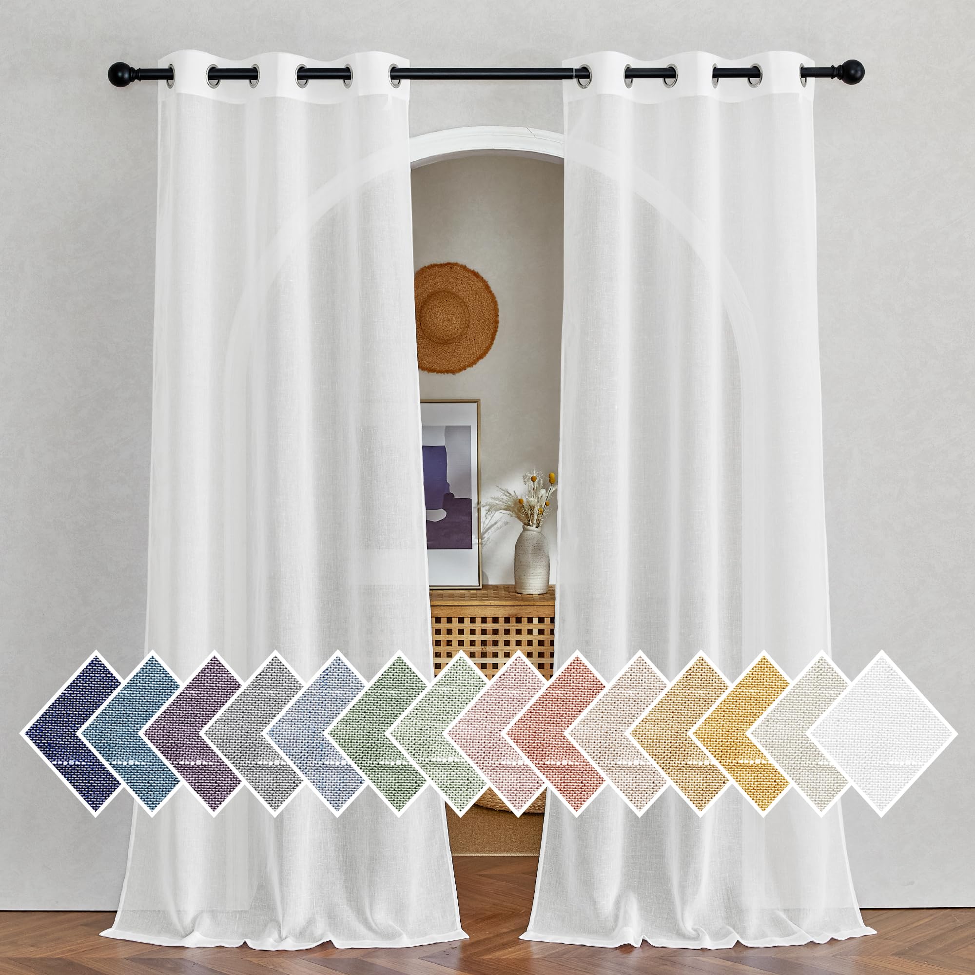 NICETOWN Semi Sheer Beige Curtains 84 inches Long, Grommet Retro Linen Curtains Window Treatments Vertical Drapes Privacy with Light Filter for Living Room, W52 x L84, 2 Panels