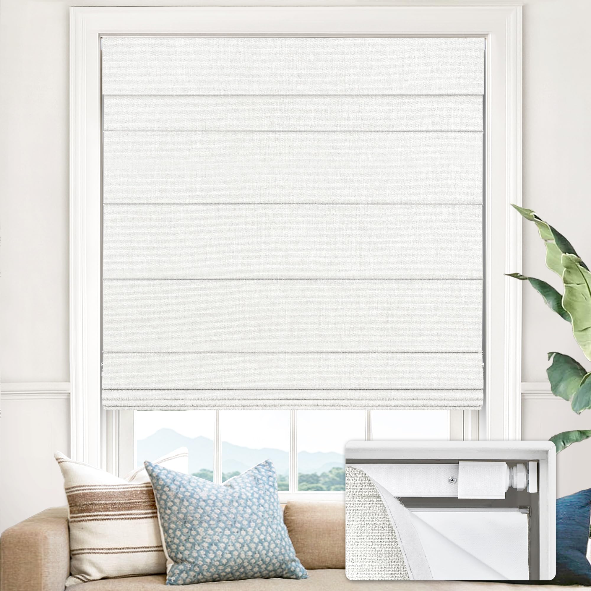 UNISHADES 100% Blackout No Tools No Drill Cordless Roman Shades for Windows, Size 34 1/4" W × 72" H (for Windows 34.5" W × 72" H) Blackout - Beige