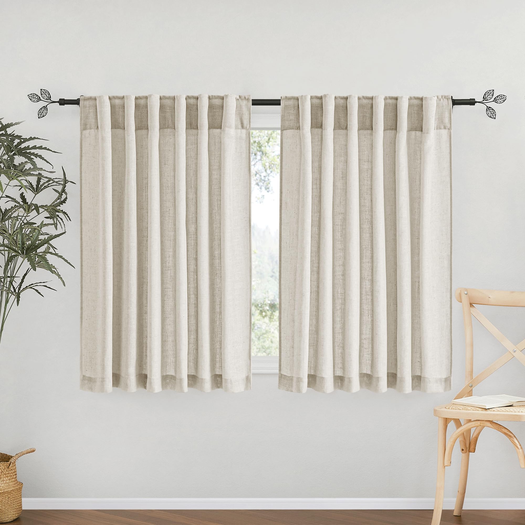 RYB HOME White Sheer Curtains Linen Texture Window Panels, Semi Sheer Light Filetring Rod Pocket & Back Tab Drapes for Bedroom, 52 x 84 inches, Pack of 2