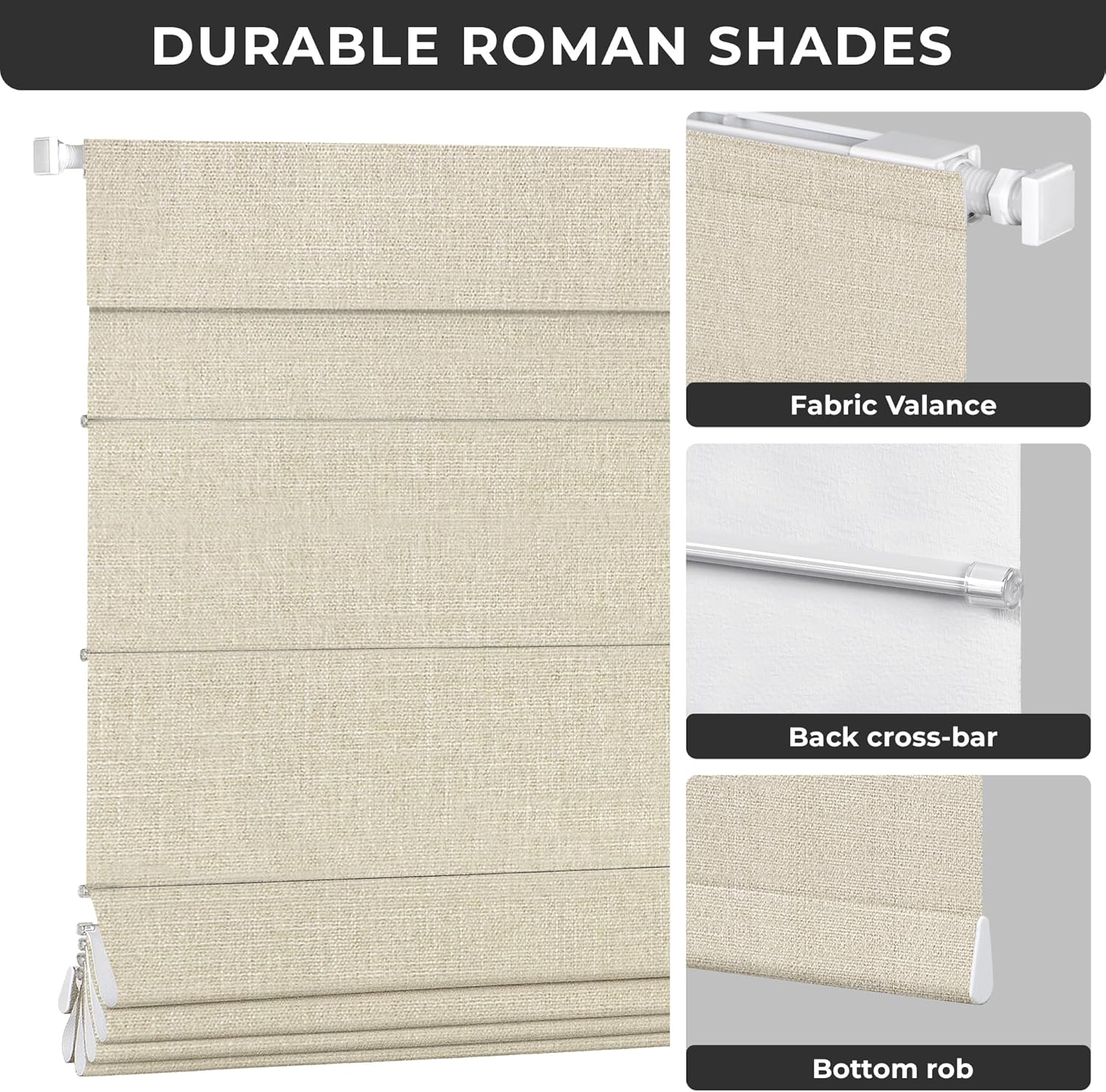 UNISHADES 100% Blackout No Tools No Drill Cordless Roman Shades for Windows, Size 34 1/4" W × 72" H (for Windows 34.5" W × 72" H) Blackout - Beige