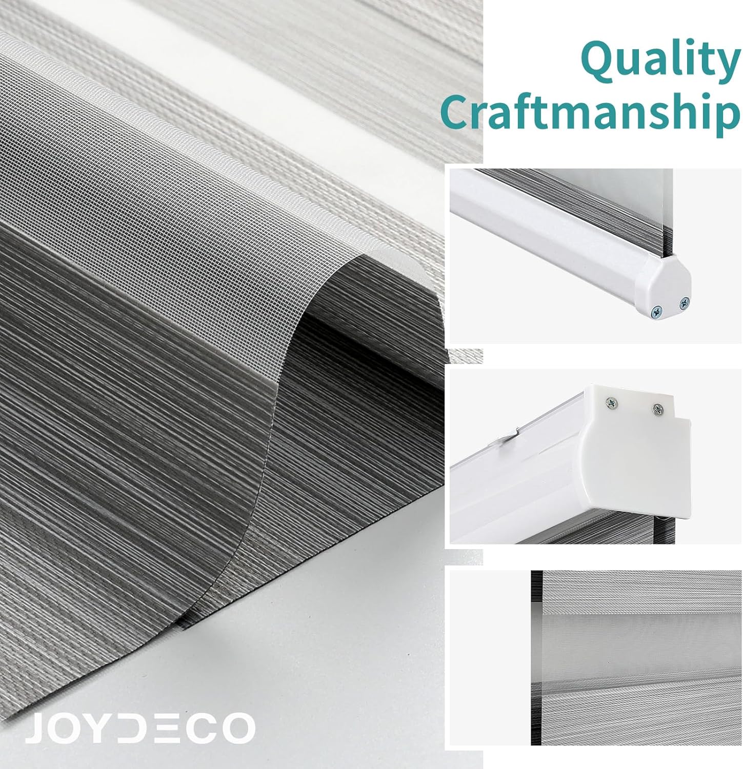 Joydeco Cordless Zebra Blinds for Windows, Dual Layer Free-Stop Zebra Shades Privacy Light Control for Day and Night, Light Filtering Sheer Blinds for Indoor Windows (Grey, 34" W x 75" H)