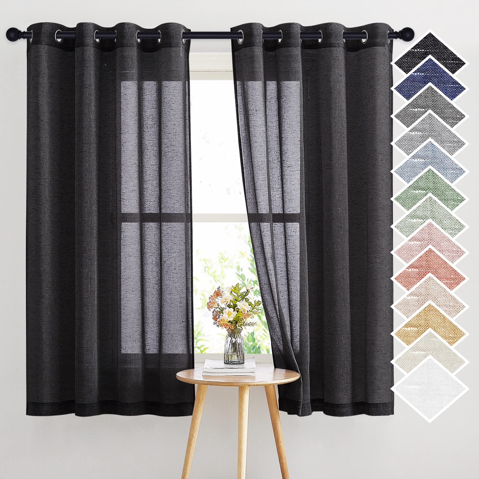 NICETOWN Semi Sheer Beige Curtains 84 inches Long, Grommet Retro Linen Curtains Window Treatments Vertical Drapes Privacy with Light Filter for Living Room, W52 x L84, 2 Panels