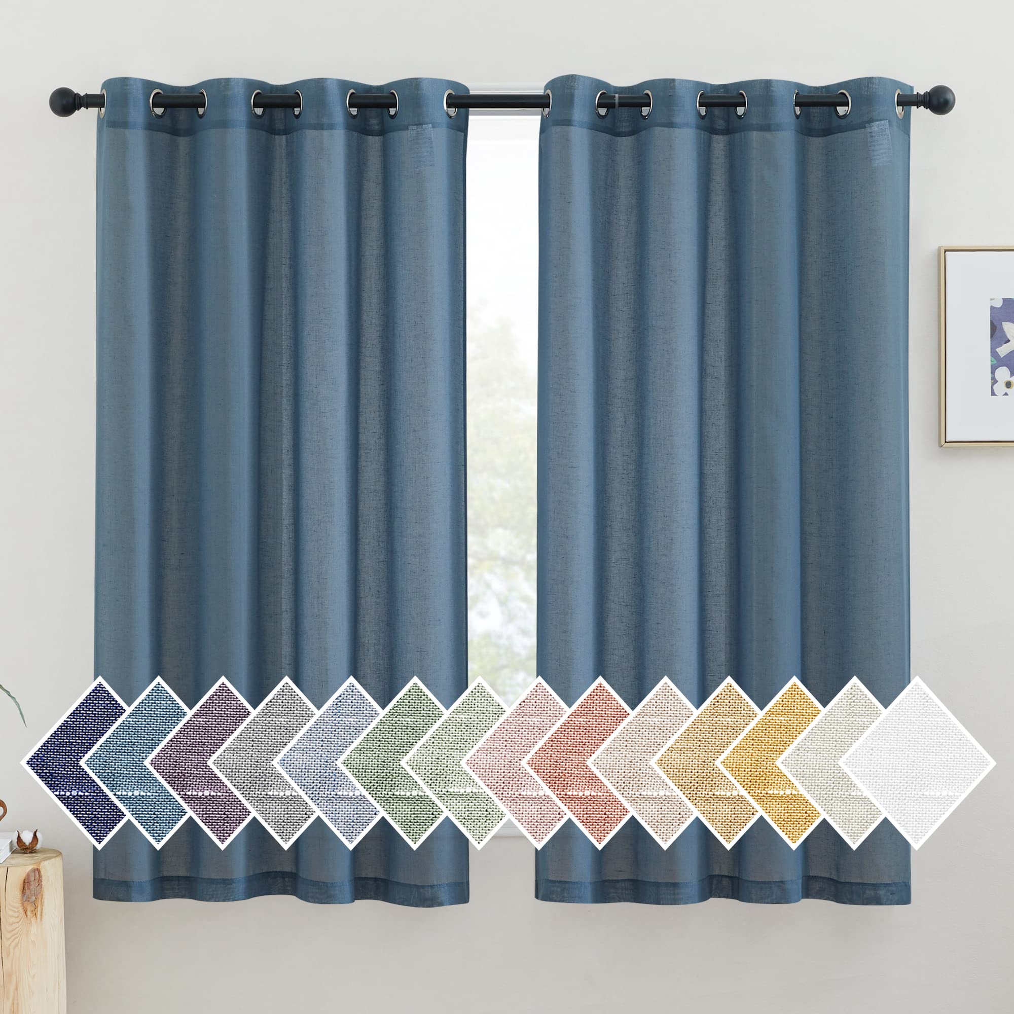 NICETOWN Semi Sheer Beige Curtains 84 inches Long, Grommet Retro Linen Curtains Window Treatments Vertical Drapes Privacy with Light Filter for Living Room, W52 x L84, 2 Panels