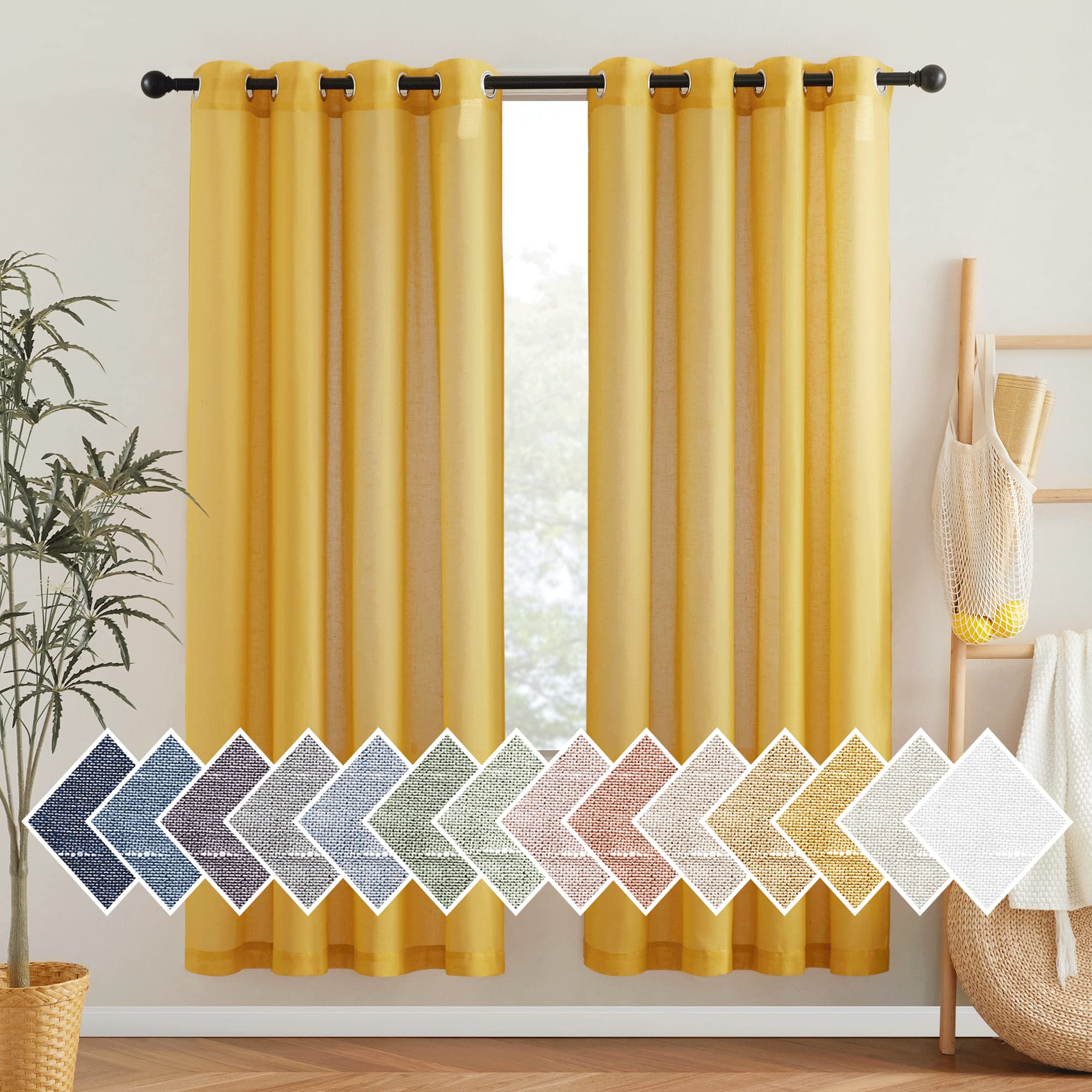 NICETOWN Semi Sheer Beige Curtains 84 inches Long, Grommet Retro Linen Curtains Window Treatments Vertical Drapes Privacy with Light Filter for Living Room, W52 x L84, 2 Panels