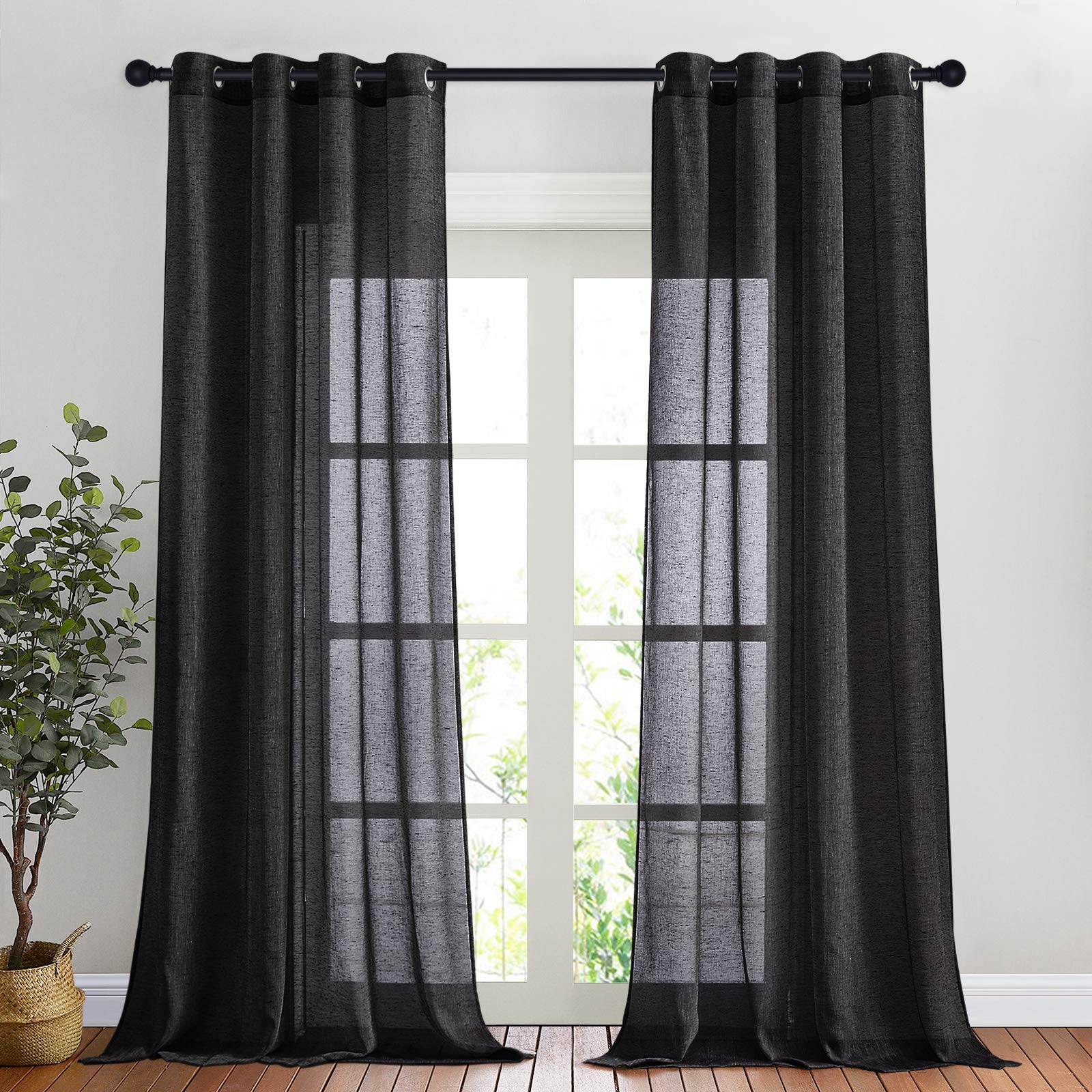 NICETOWN Semi Sheer Beige Curtains 84 inches Long, Grommet Retro Linen Curtains Window Treatments Vertical Drapes Privacy with Light Filter for Living Room, W52 x L84, 2 Panels