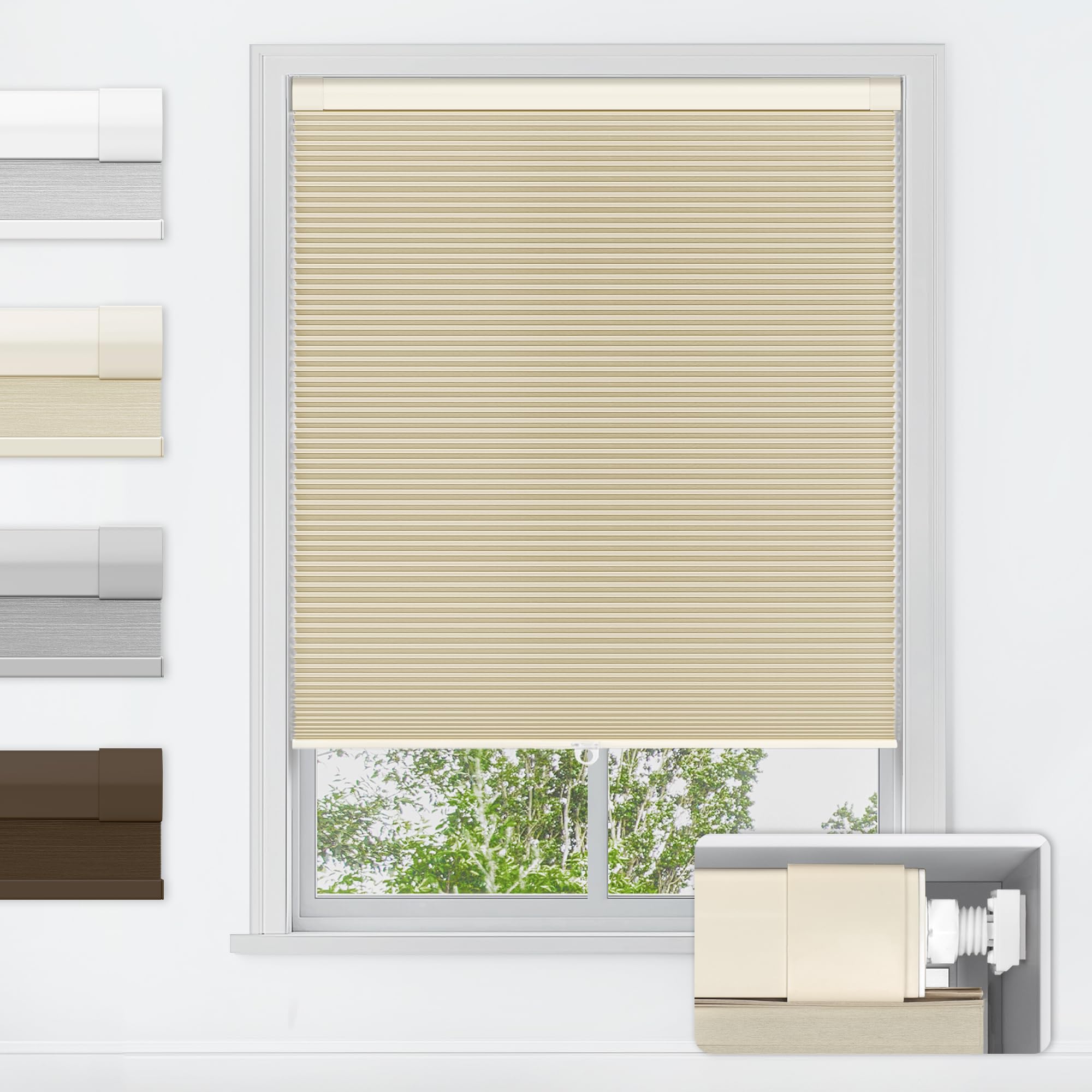 LazBlinds No Tools No Drill Cordless Cellular Shades, Blackout Light Blocking Honeycomb Shades for Home, Thermal Insulation Blinds for Windows, 22" W x 36" H, White